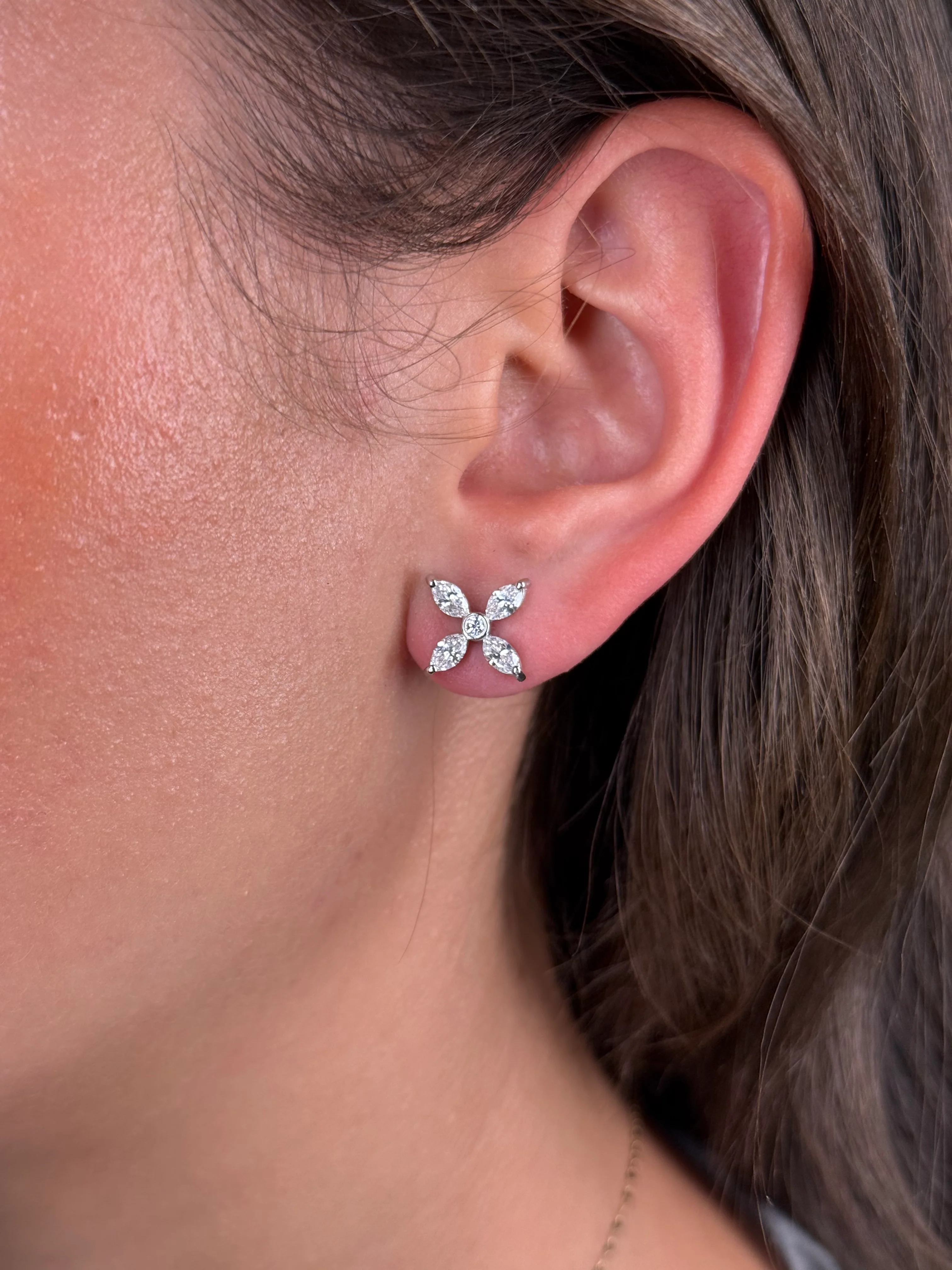 Ladies Marquise and Round Diamond Cluster Earring - Image 2