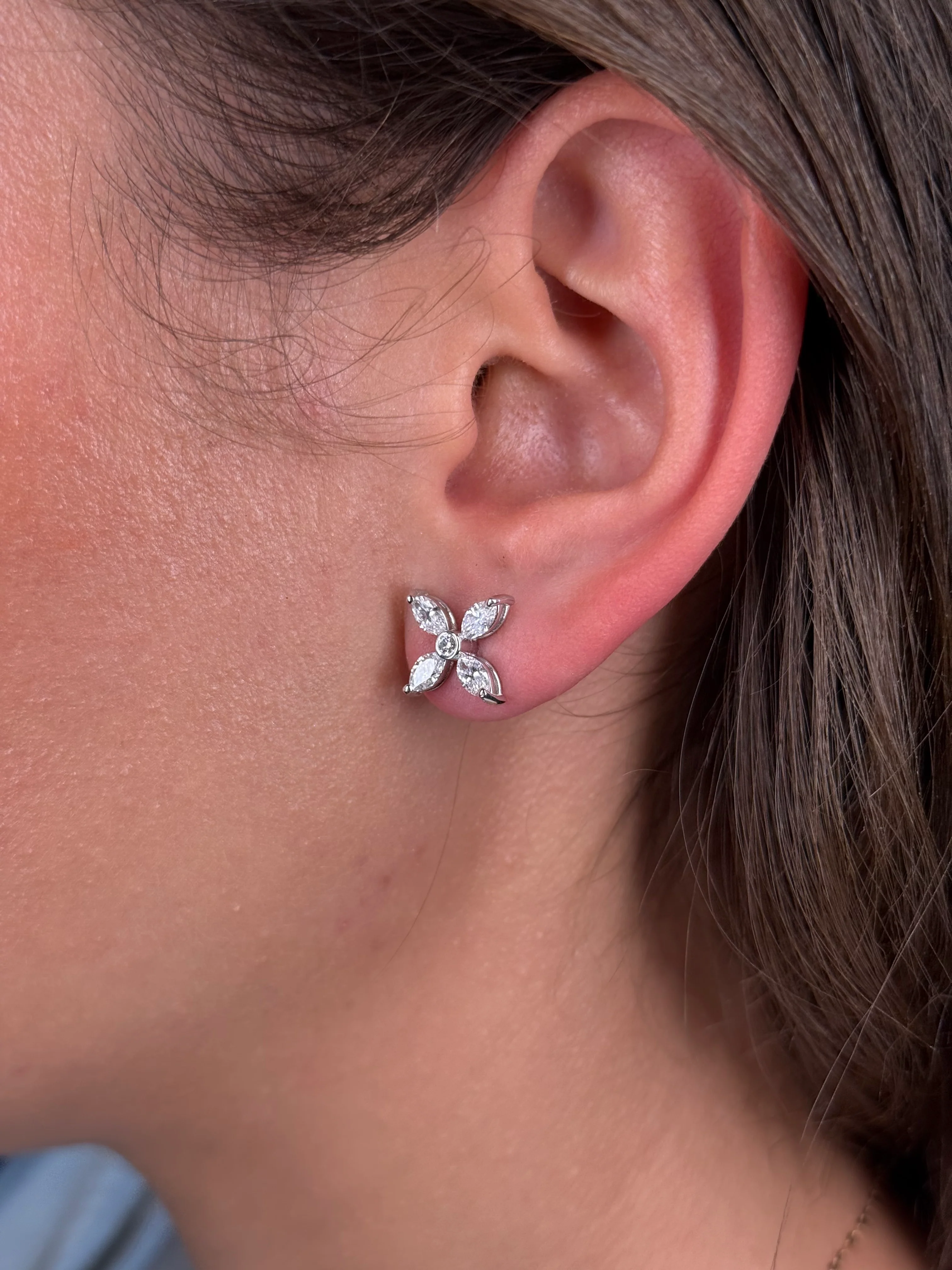 Ladies Marquise and Round Diamond Cluster Earring - Image 3