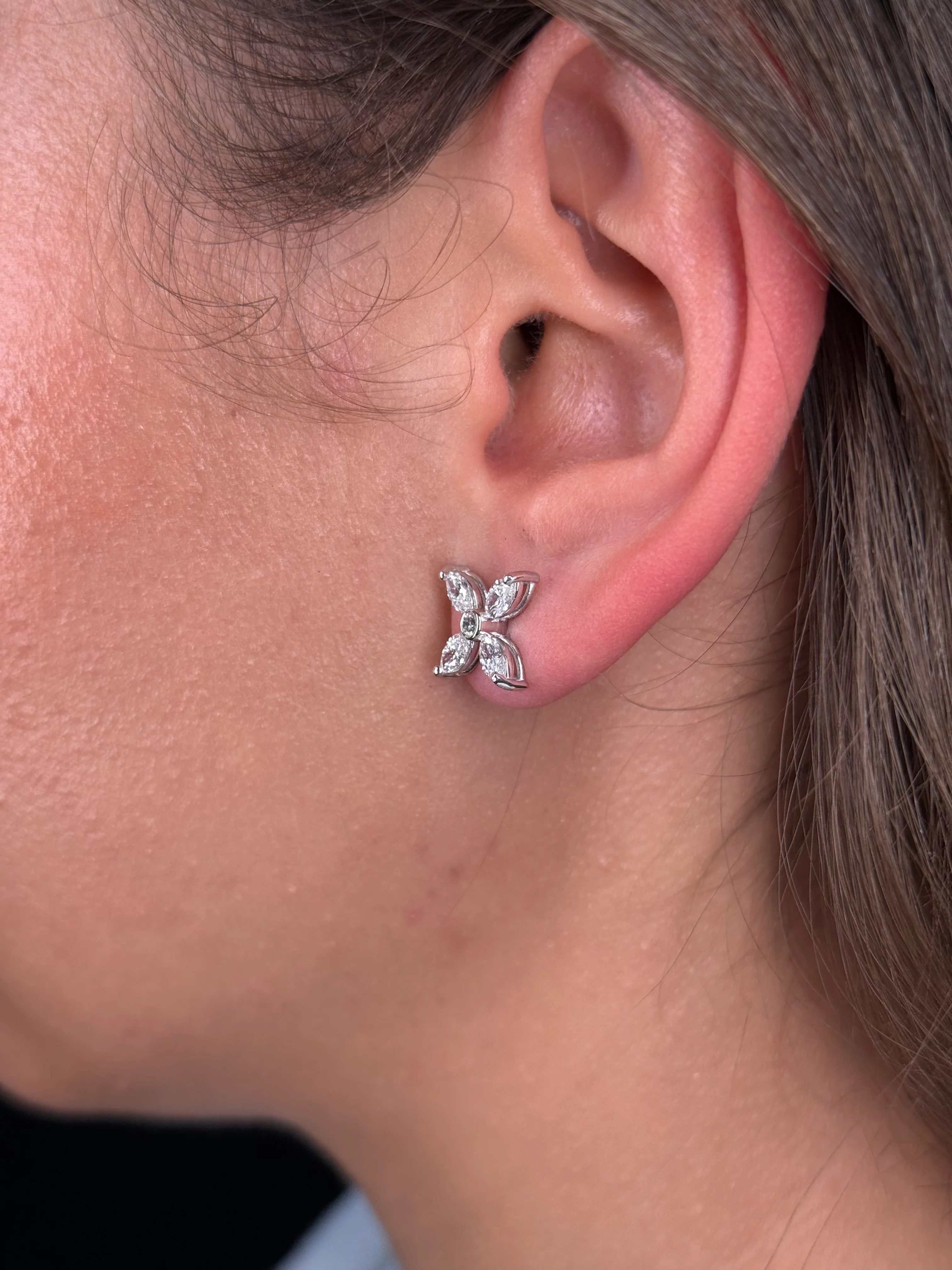 Ladies Marquise and Round Diamond Cluster Earring - Image 4