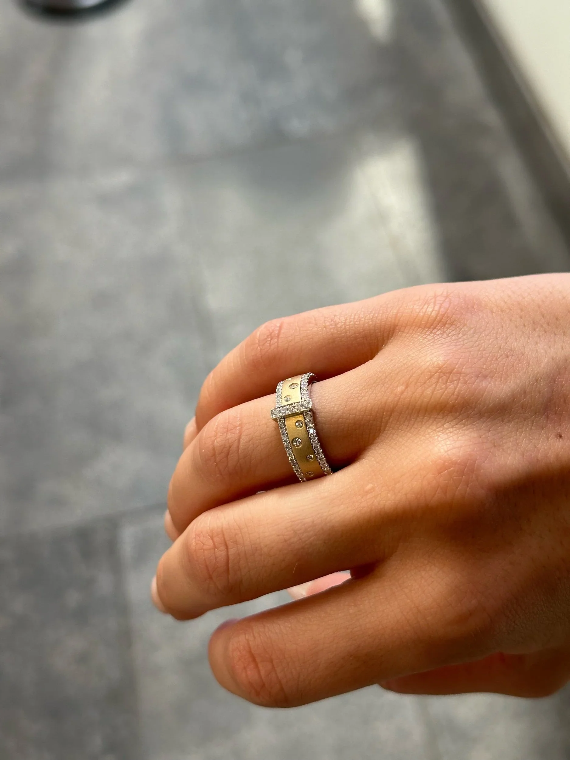 Ladies Matte Finish Pocodot Design and Two Rows of Round Diamond Band - Image 2