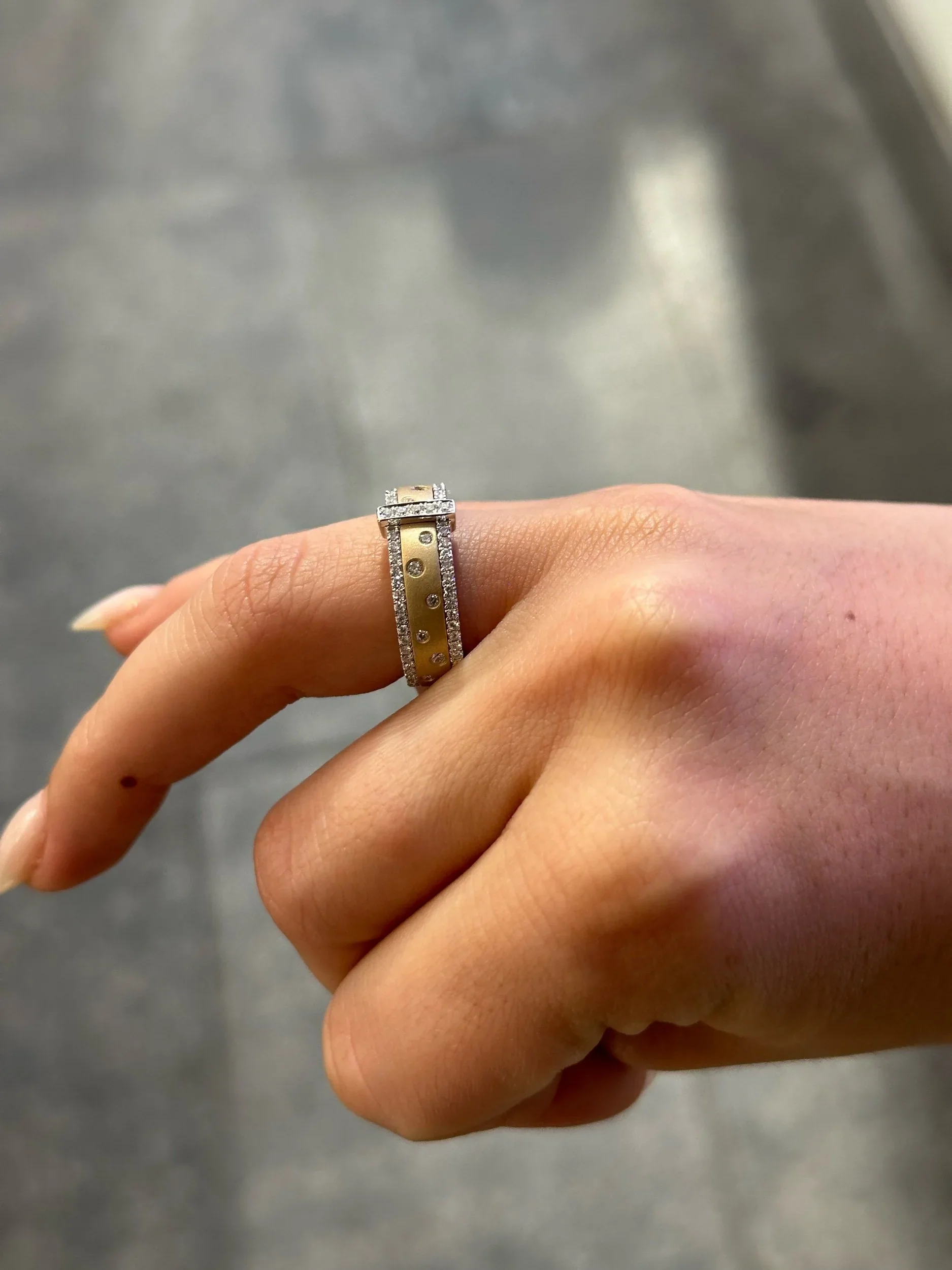 Ladies Matte Finish Pocodot Design and Two Rows of Round Diamond Band - Image 3