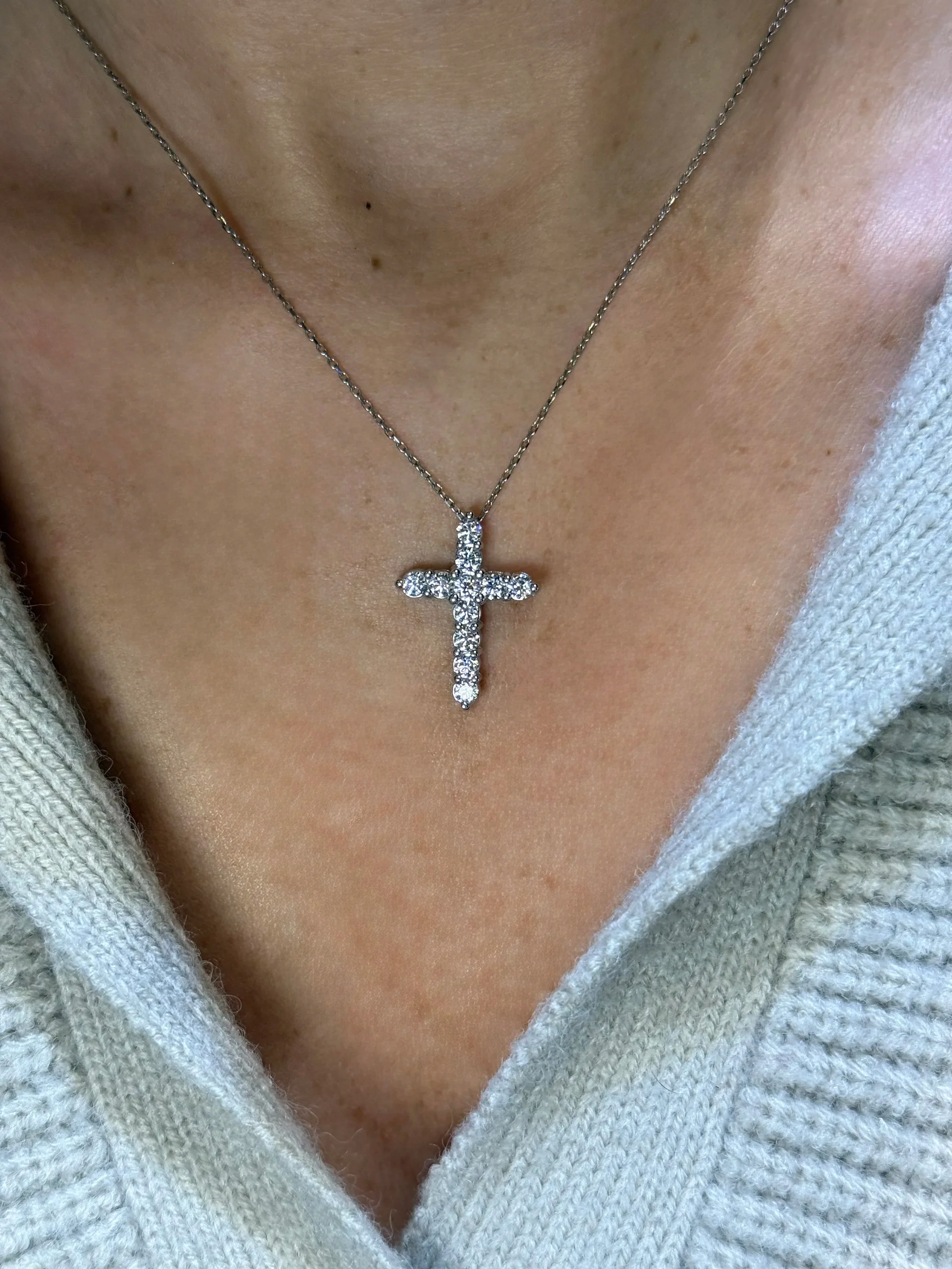 Ladies Medium Round Diamond Cross Pendant - Image 2