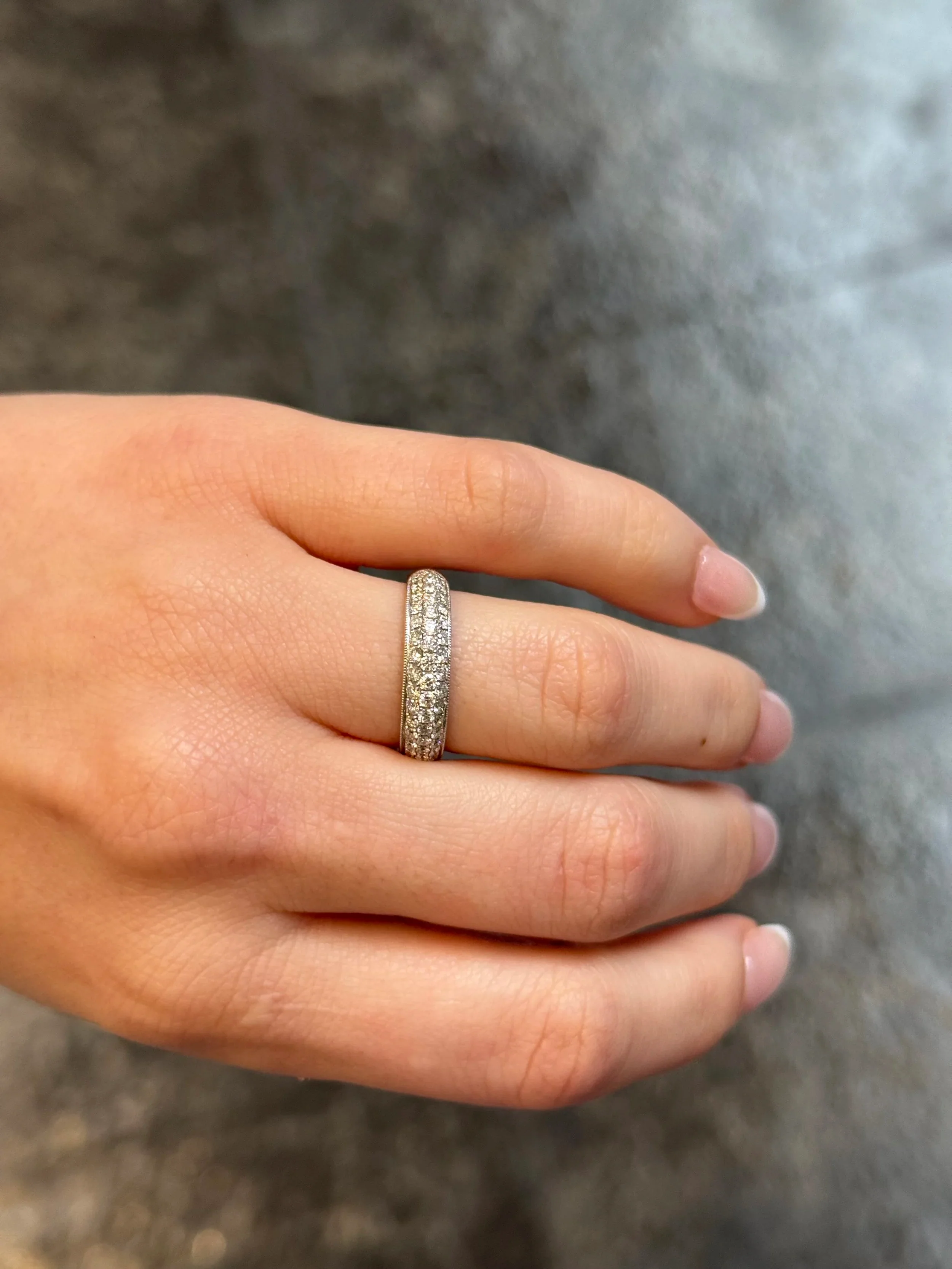 Ladies Milgrain and Pave Set Wedding Band - Image 2