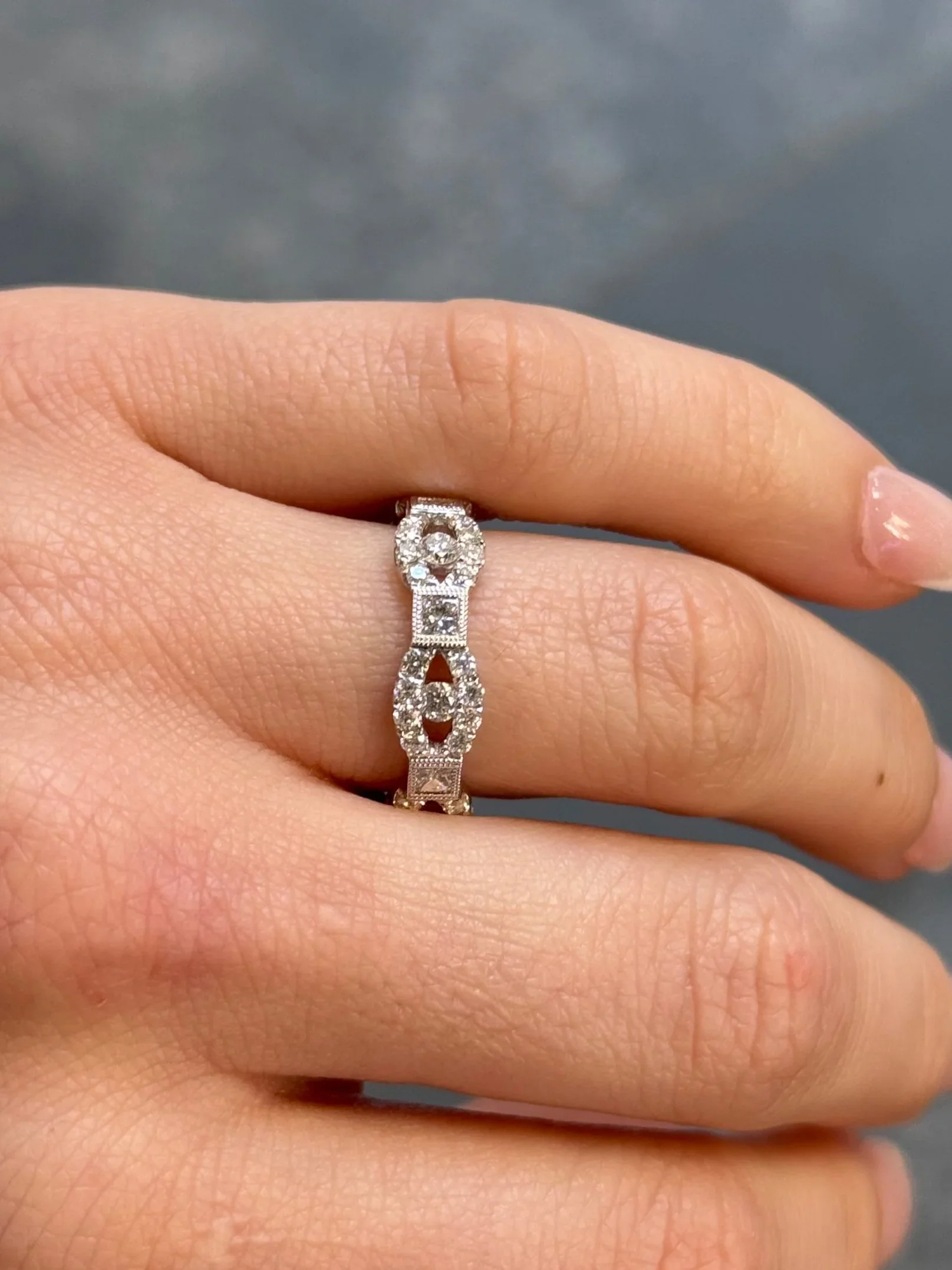Ladies Milgrain Round and Princess Diamond Wedding Band