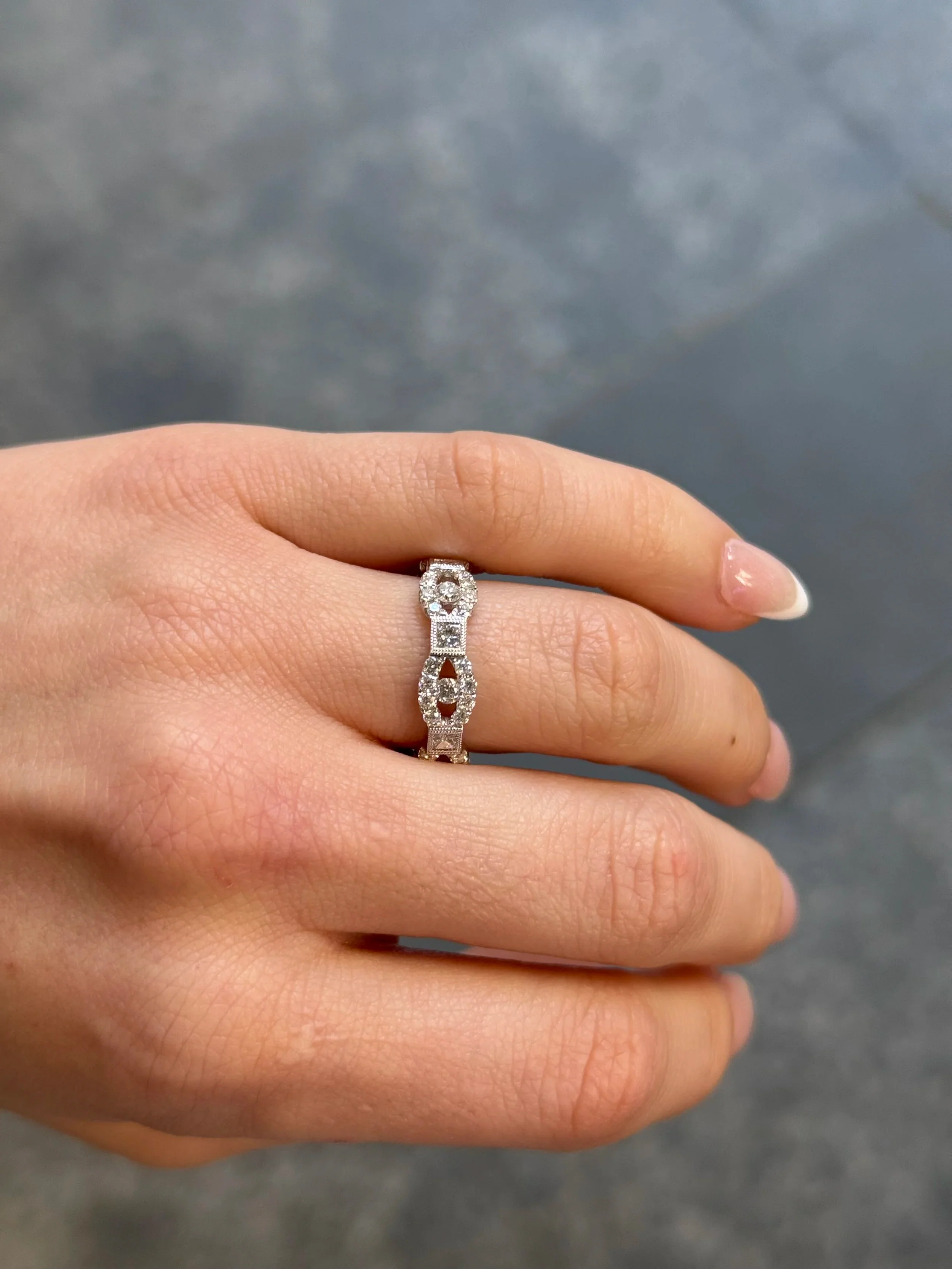 Ladies Milgrain Round and Princess Diamond Wedding Band - Image 2