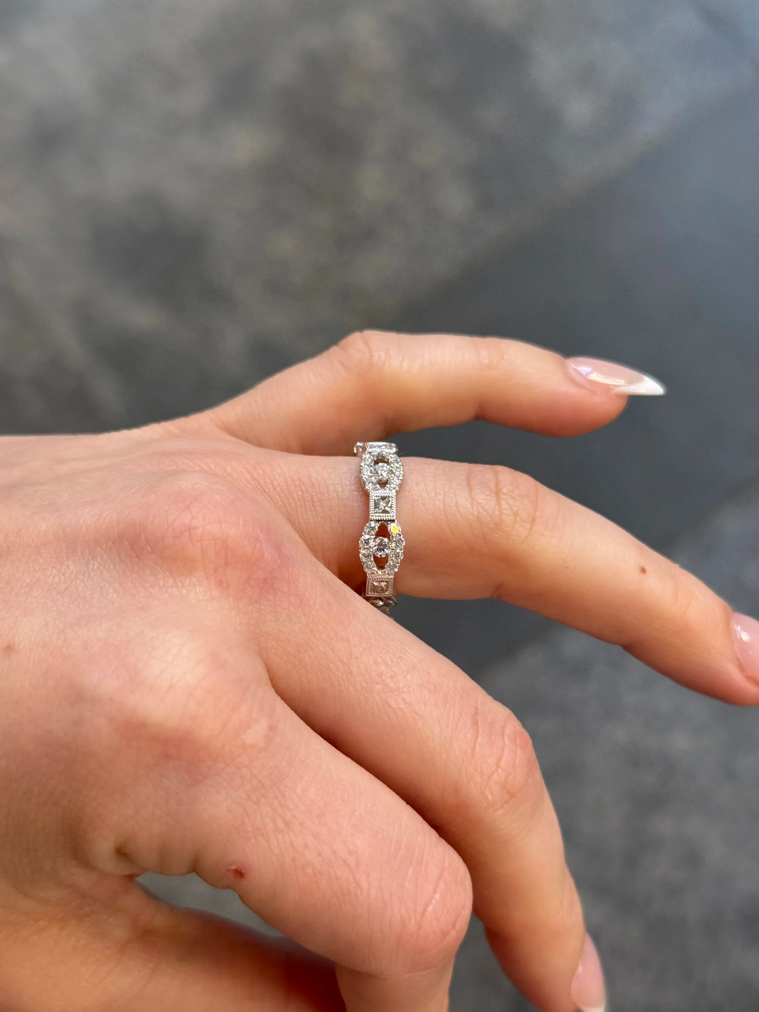Ladies Milgrain Round and Princess Diamond Wedding Band - Image 3