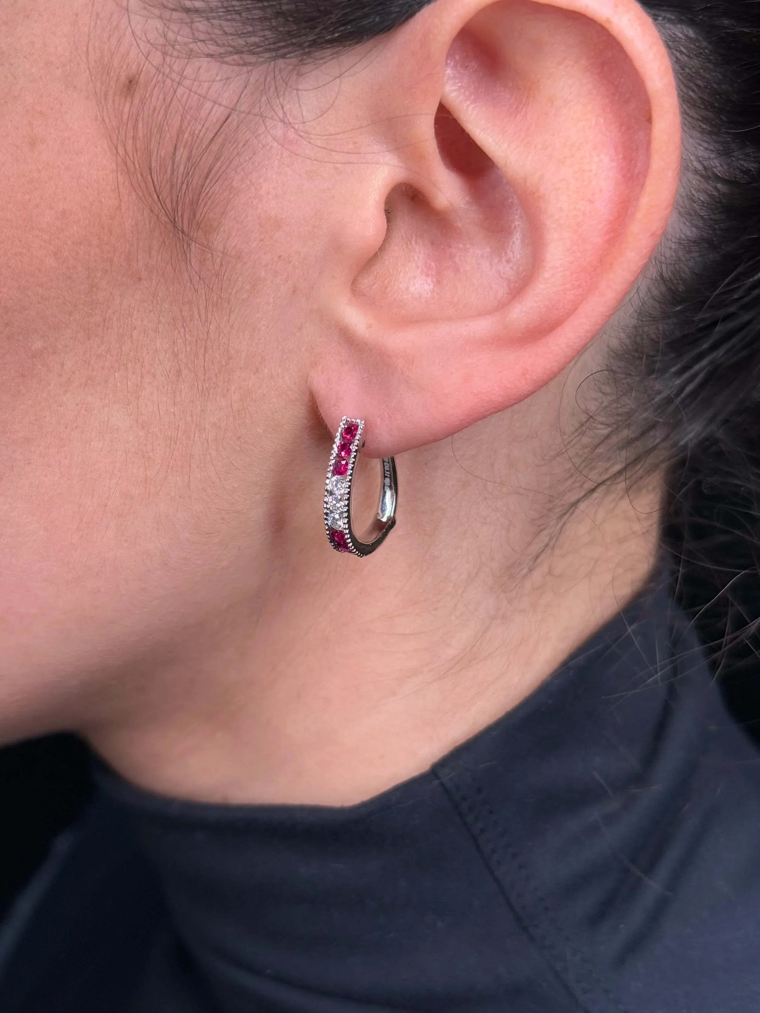 Ladies Milgrain Ruby and Diamond Earrings - Image 3