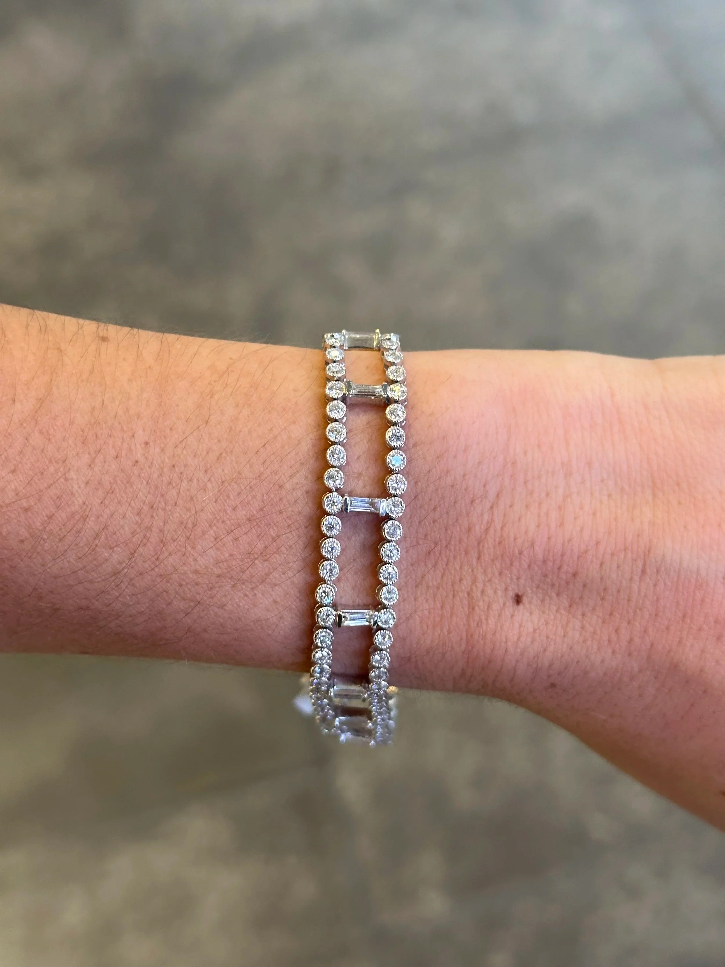 Ladies Miligrain Round and Baguette Diamond Bracelet - Image 2