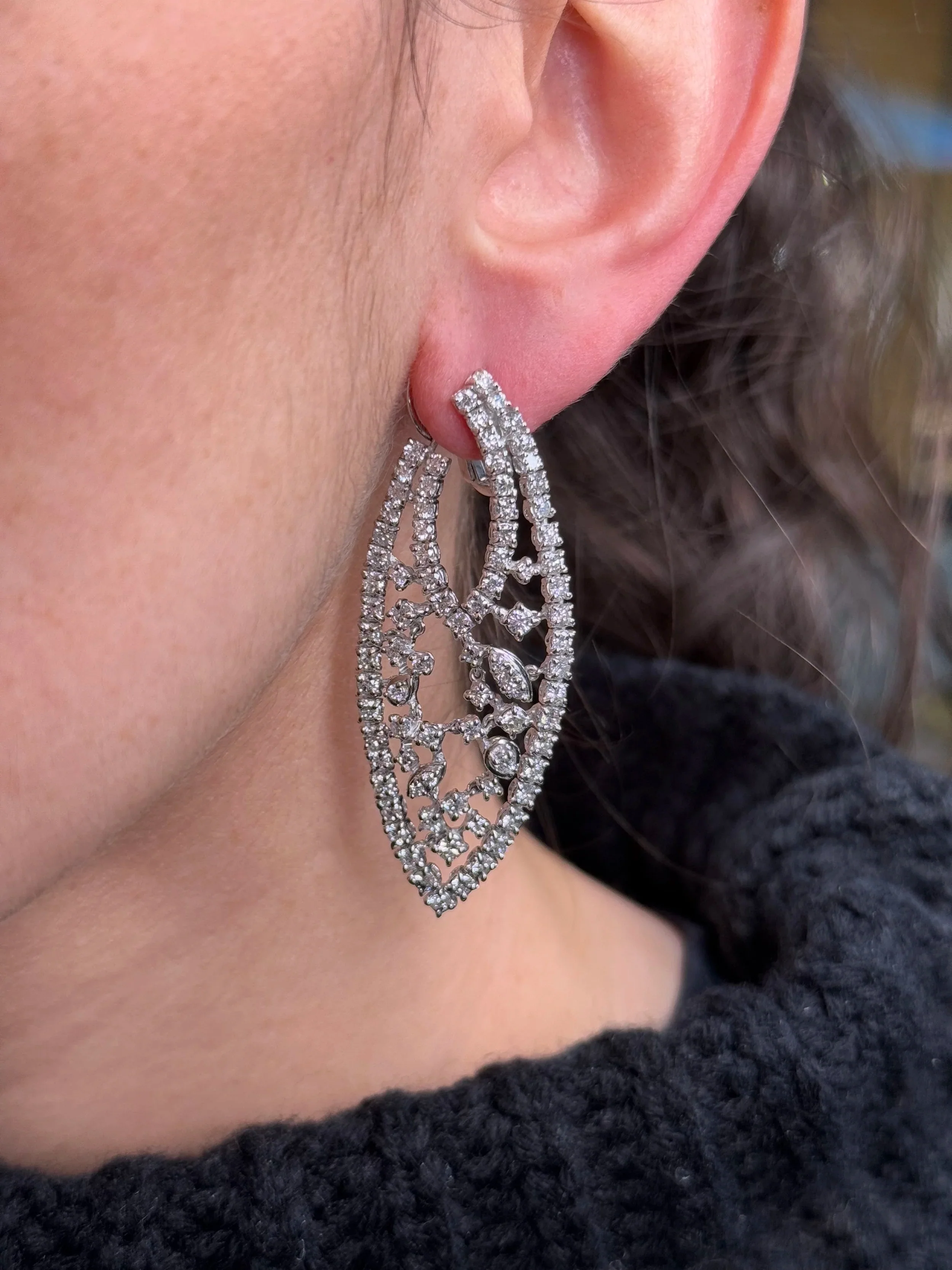 Ladies Multi-Shaped Cluster Elegant Diamond Earrings - Image 2