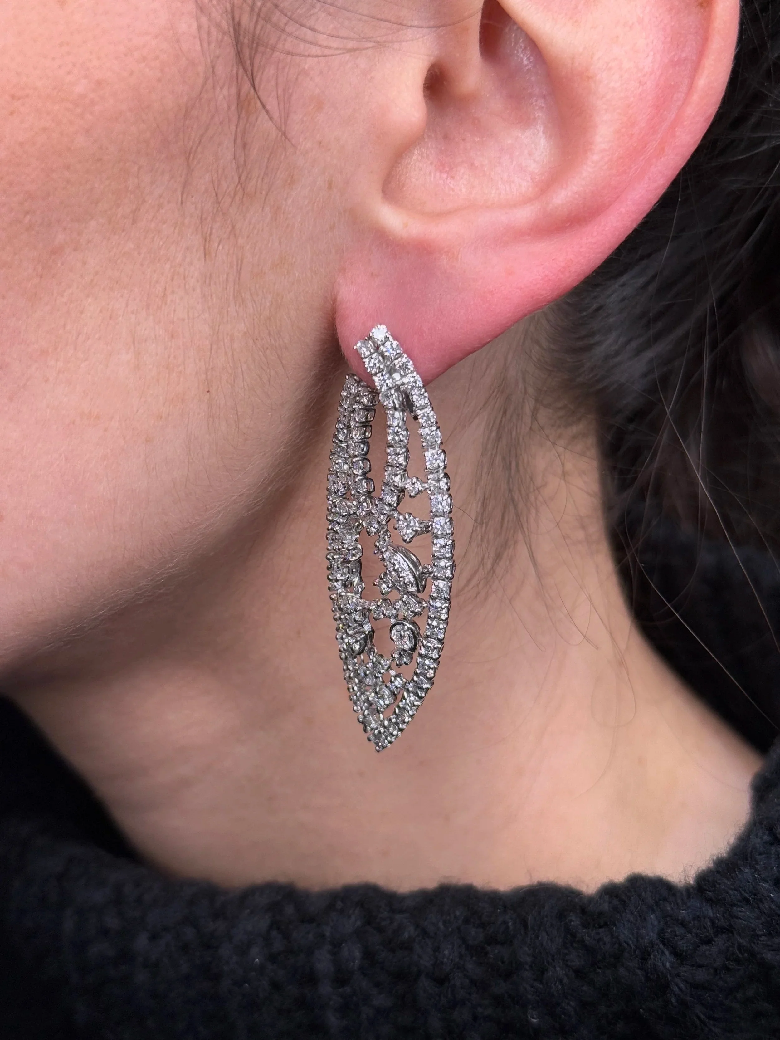 Ladies Multi-Shaped Cluster Elegant Diamond Earrings - Image 3