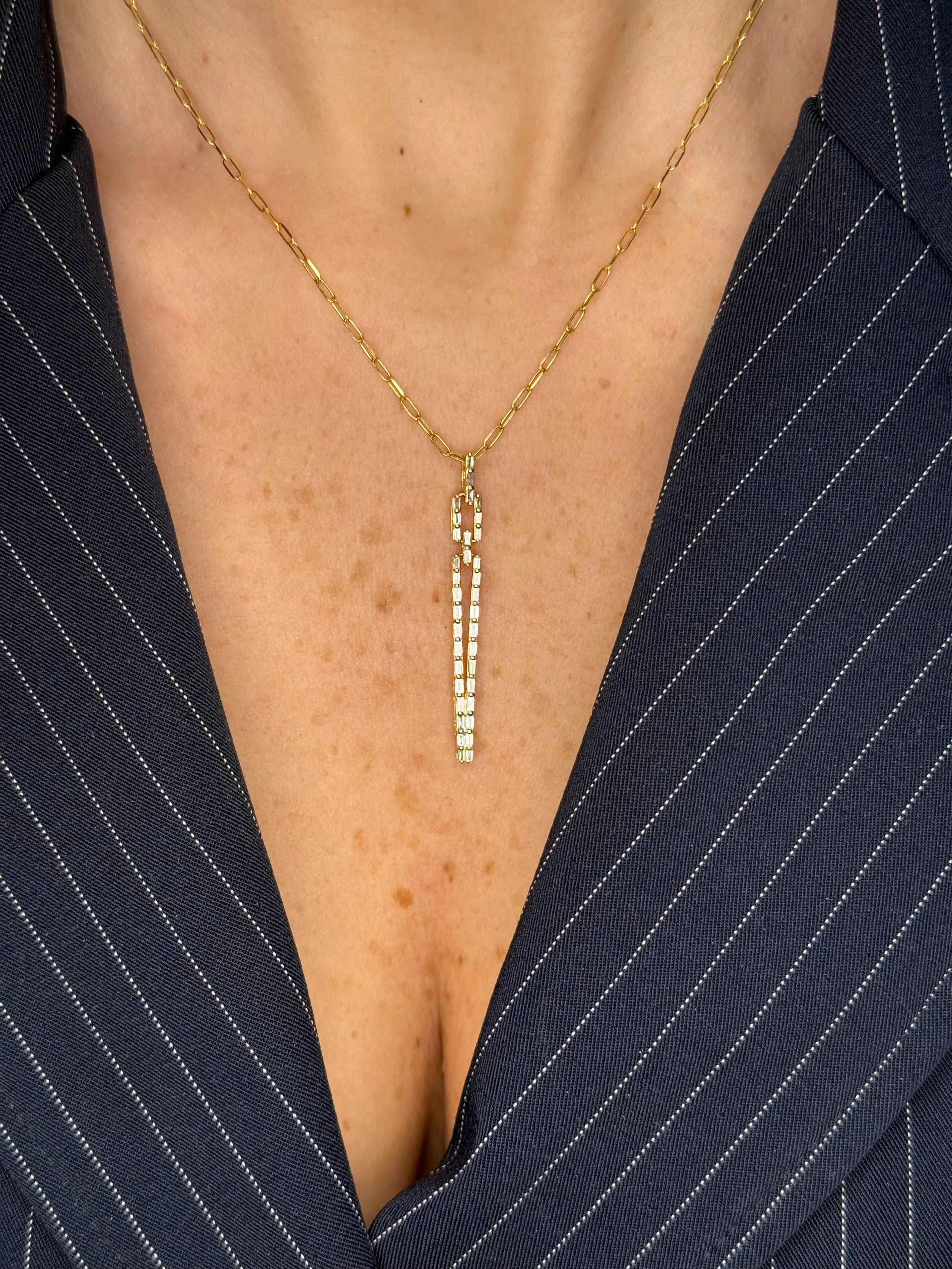 Ladies Narrow Shaped Baguette Diamond Pendant - Image 2