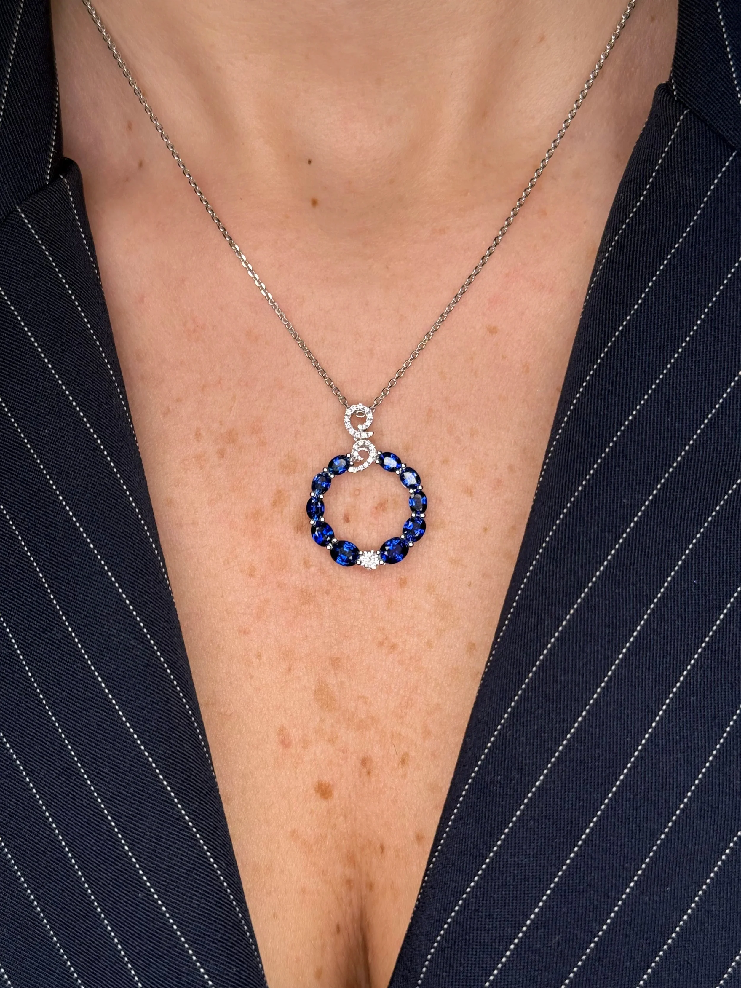 Ladies Open Middle Sapphire and Diamond Pendant - Image 2