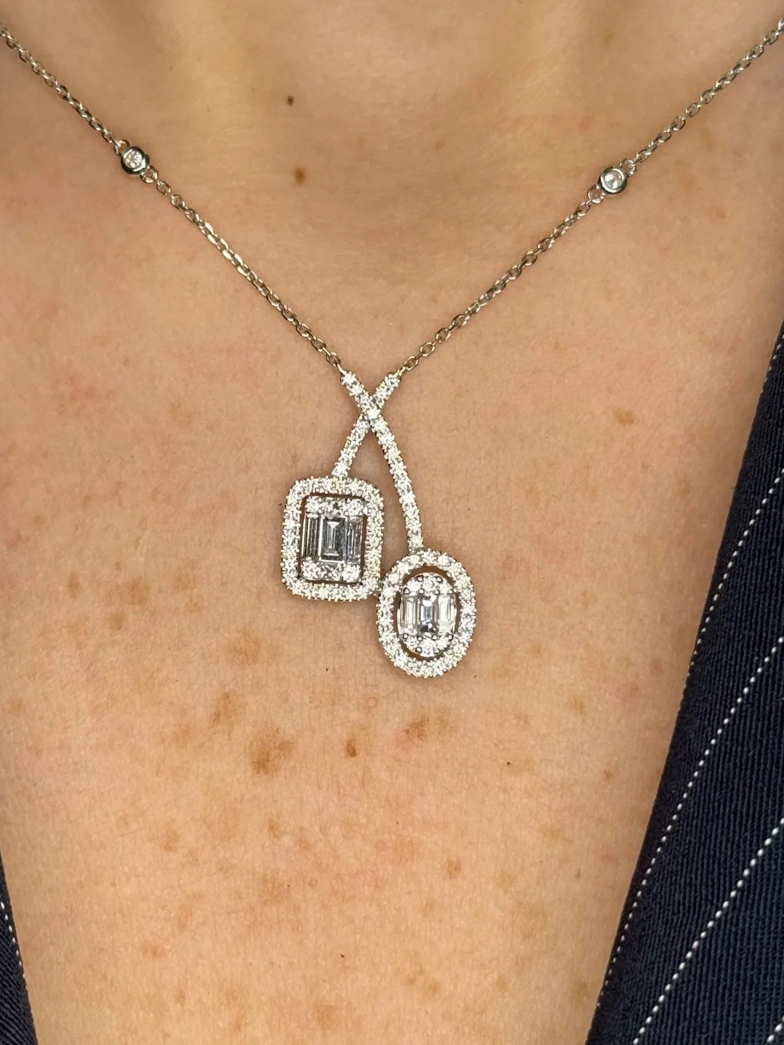 Ladies Oval and Emerald Cluster Halo Pendant