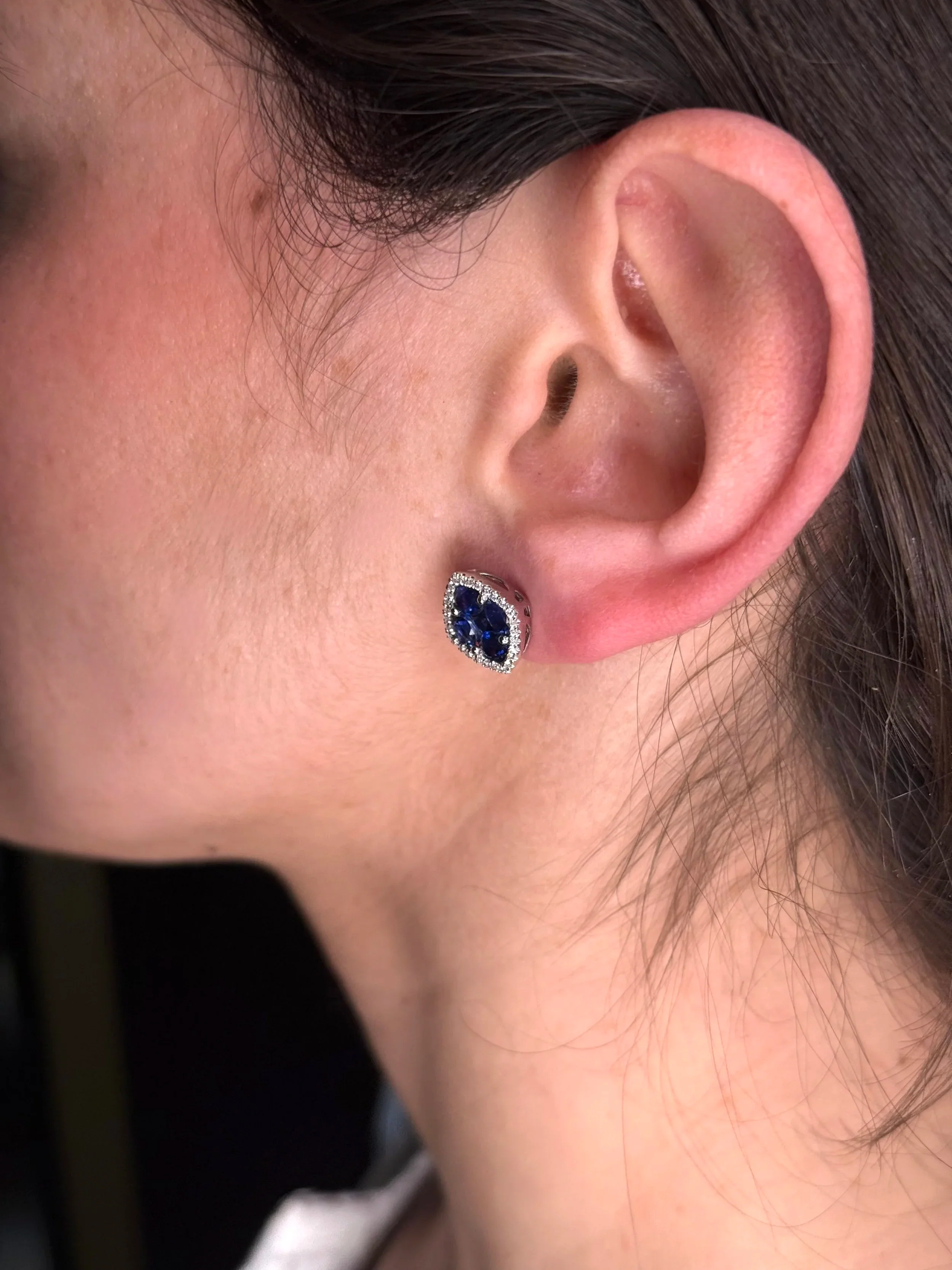 Ladies Oval and Princess Sapphire and Diamond Earrings - Image 3