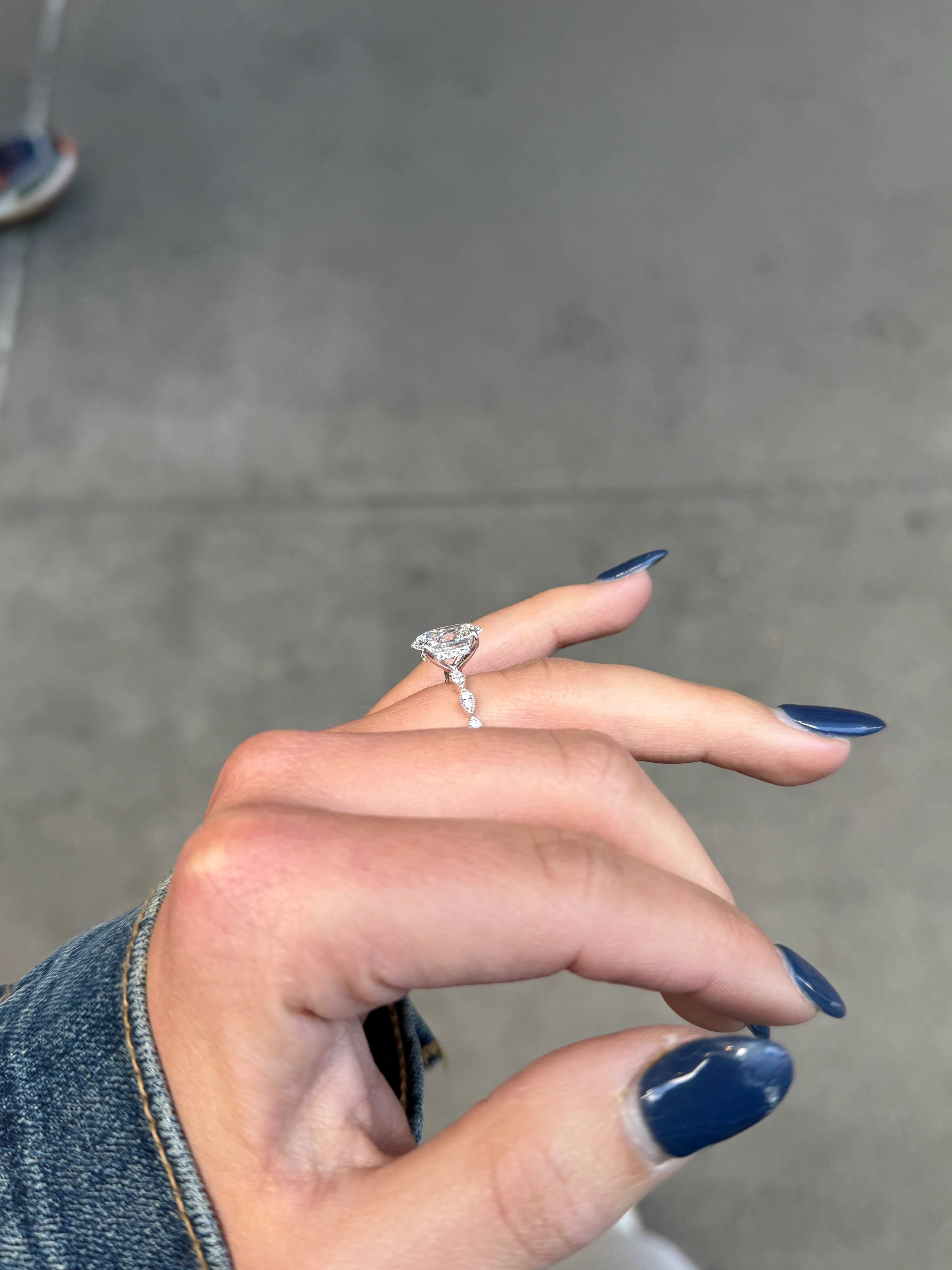Ladies Lab Grown Oval Center Marquise Shank and Under Halo Engagement Ring - Image 3
