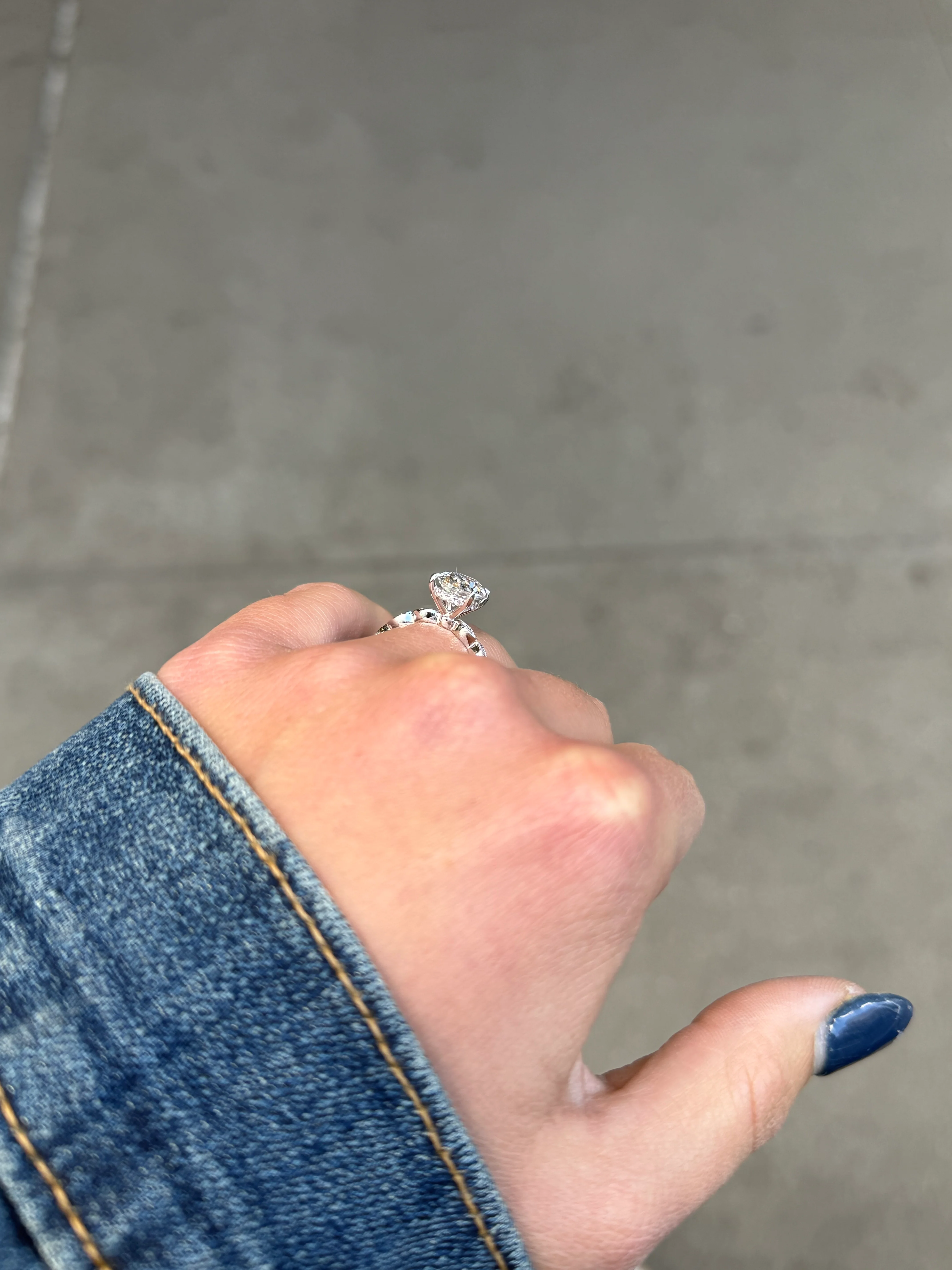 Ladies Lab Grown Oval Center Marquise Shank and Under Halo Engagement Ring - Image 4
