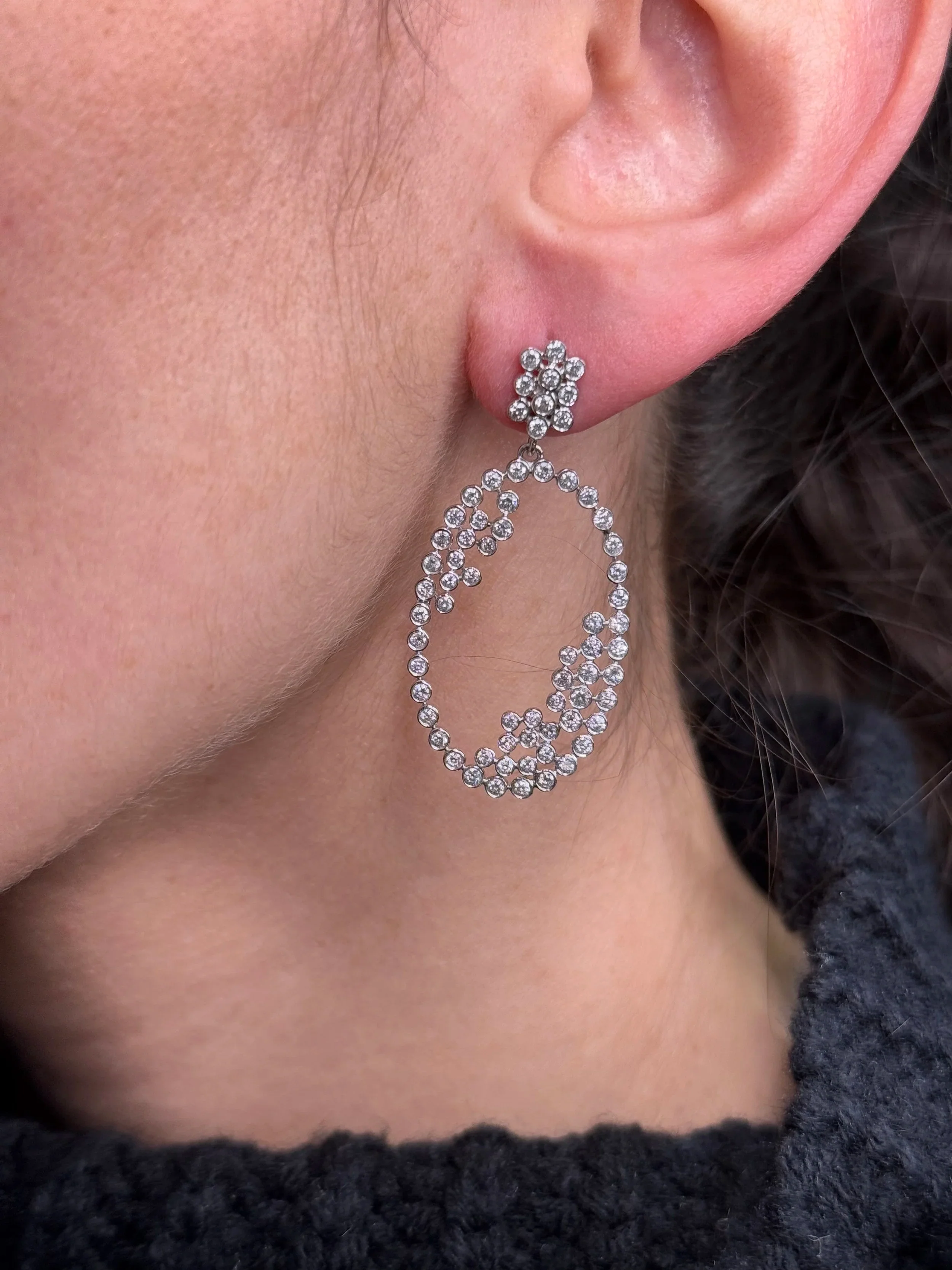 Ladies Oval Bezel Set Round Diamond Earring - Image 2