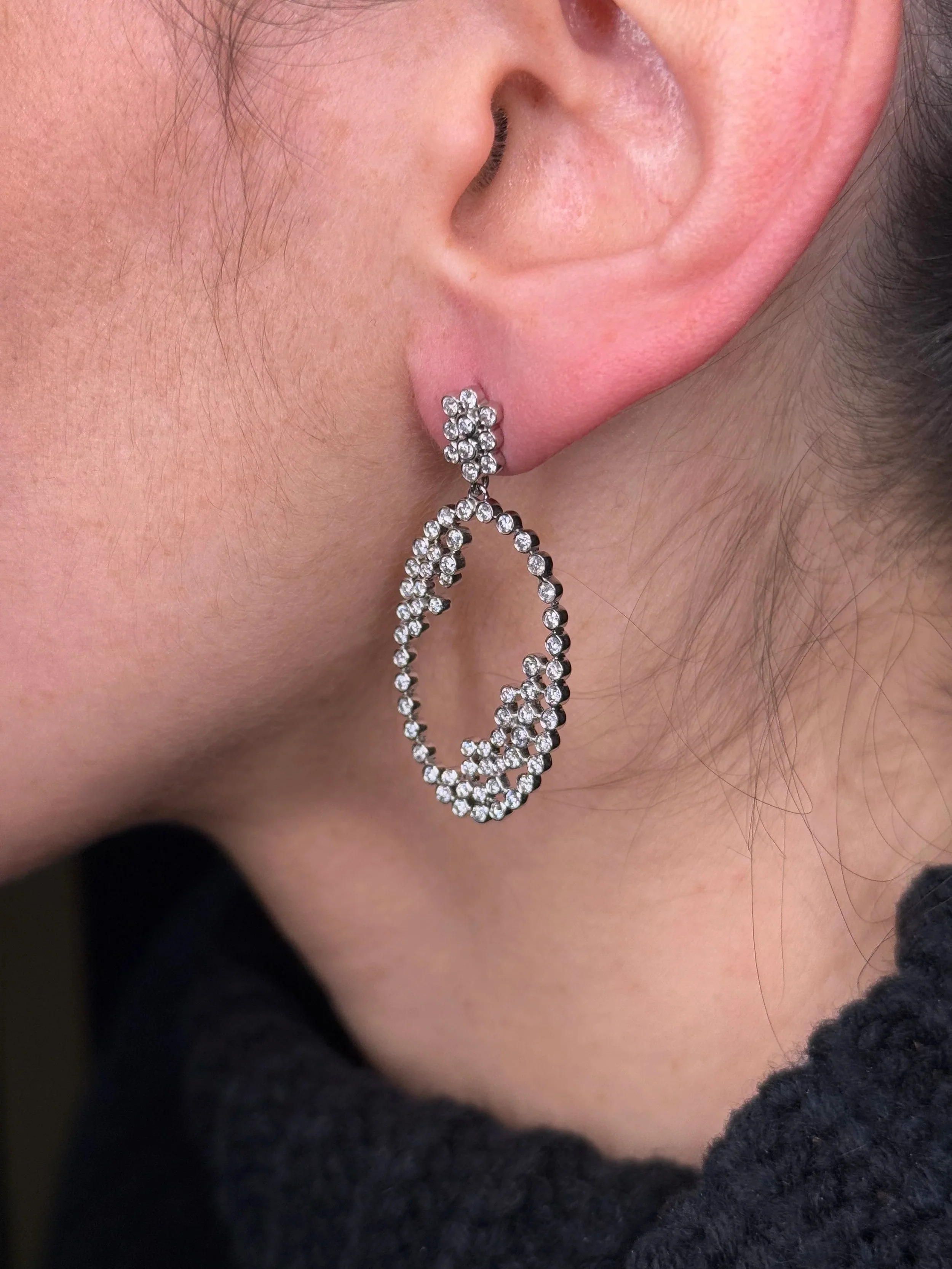 Ladies Oval Bezel Set Round Diamond Earring - Image 3