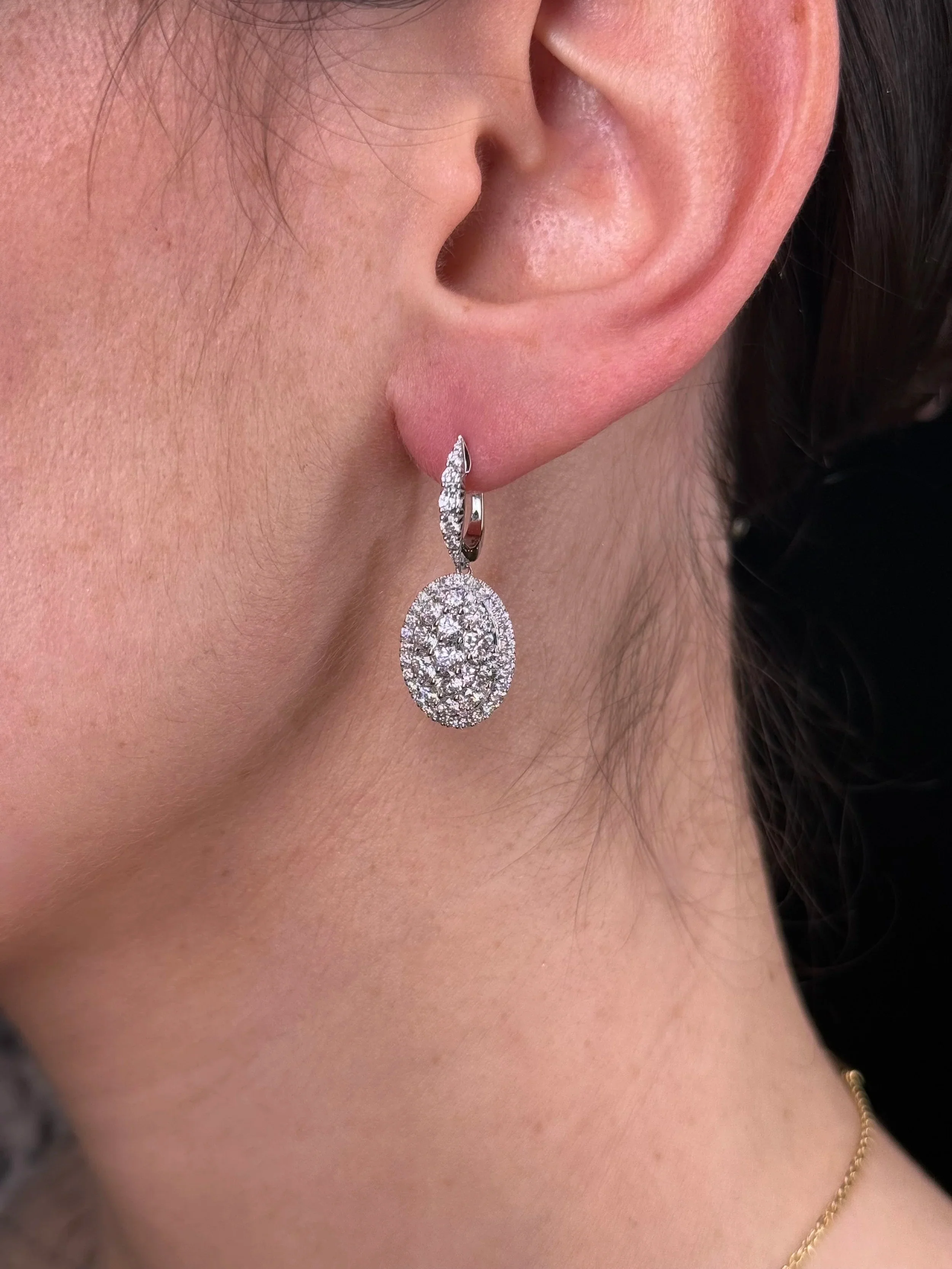 Ladies Oval Cluster Shape Diamond Dangle Earring - Image 2