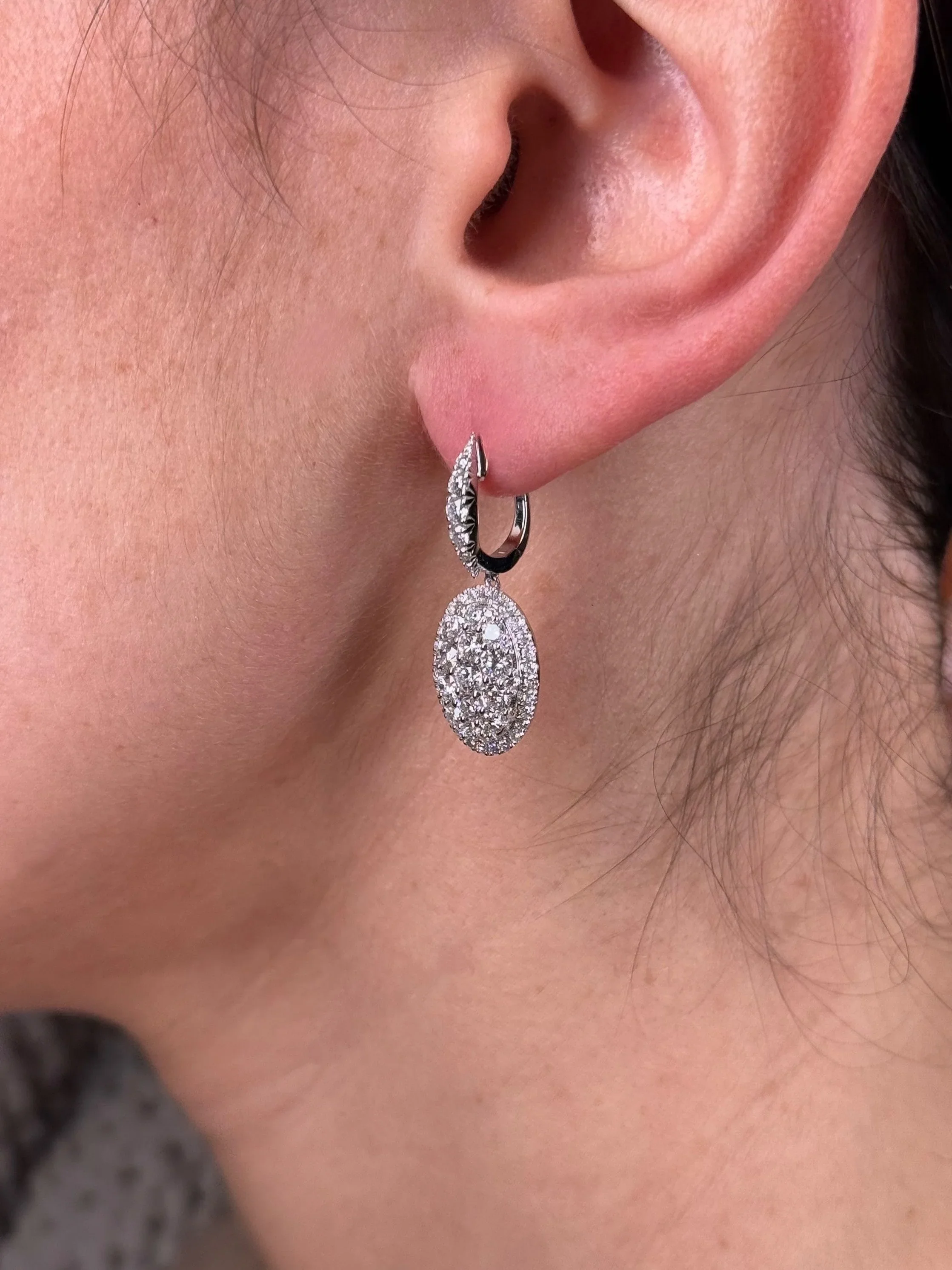 Ladies Oval Cluster Shape Diamond Dangle Earring - Image 3