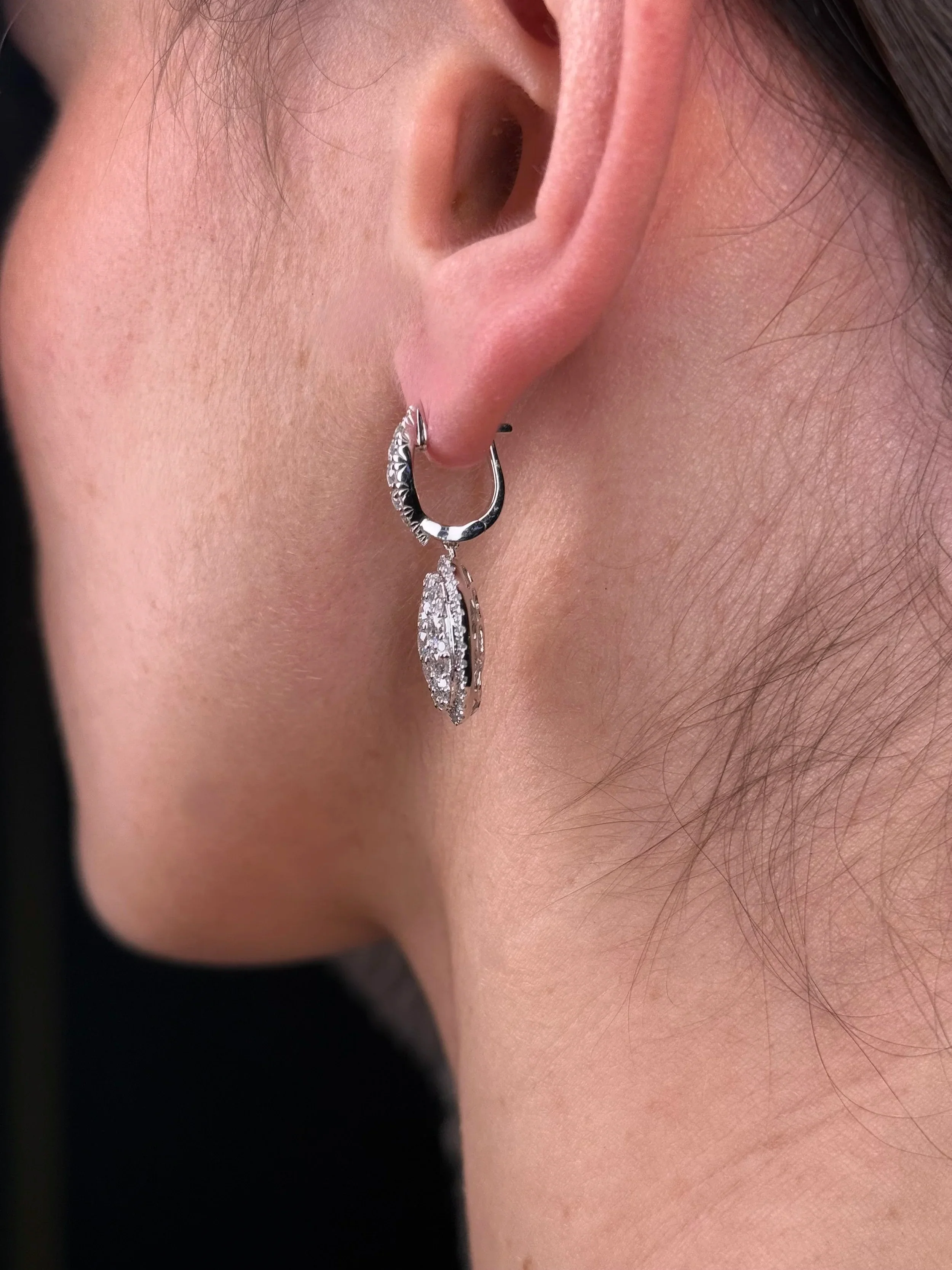 Ladies Oval Cluster Shape Diamond Dangle Earring - Image 4
