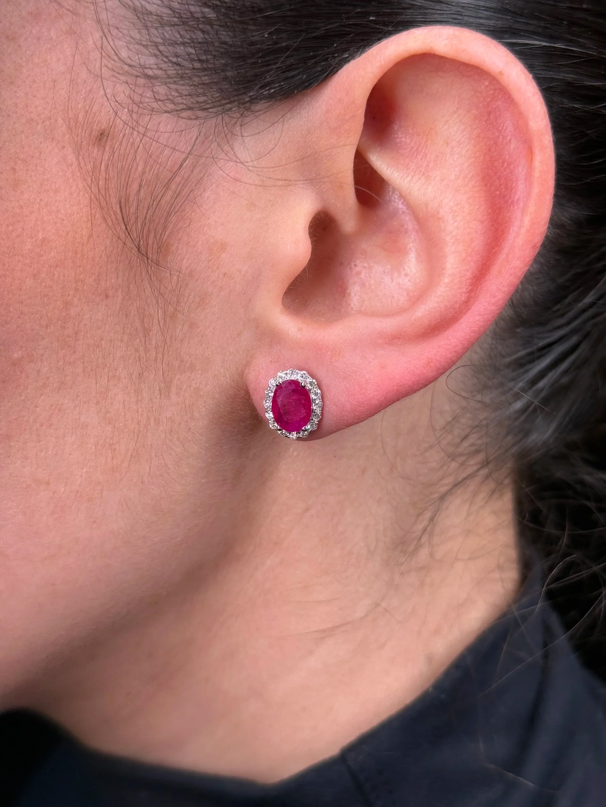 Ladies Oval Ruby Diamond Earrings - Image 2