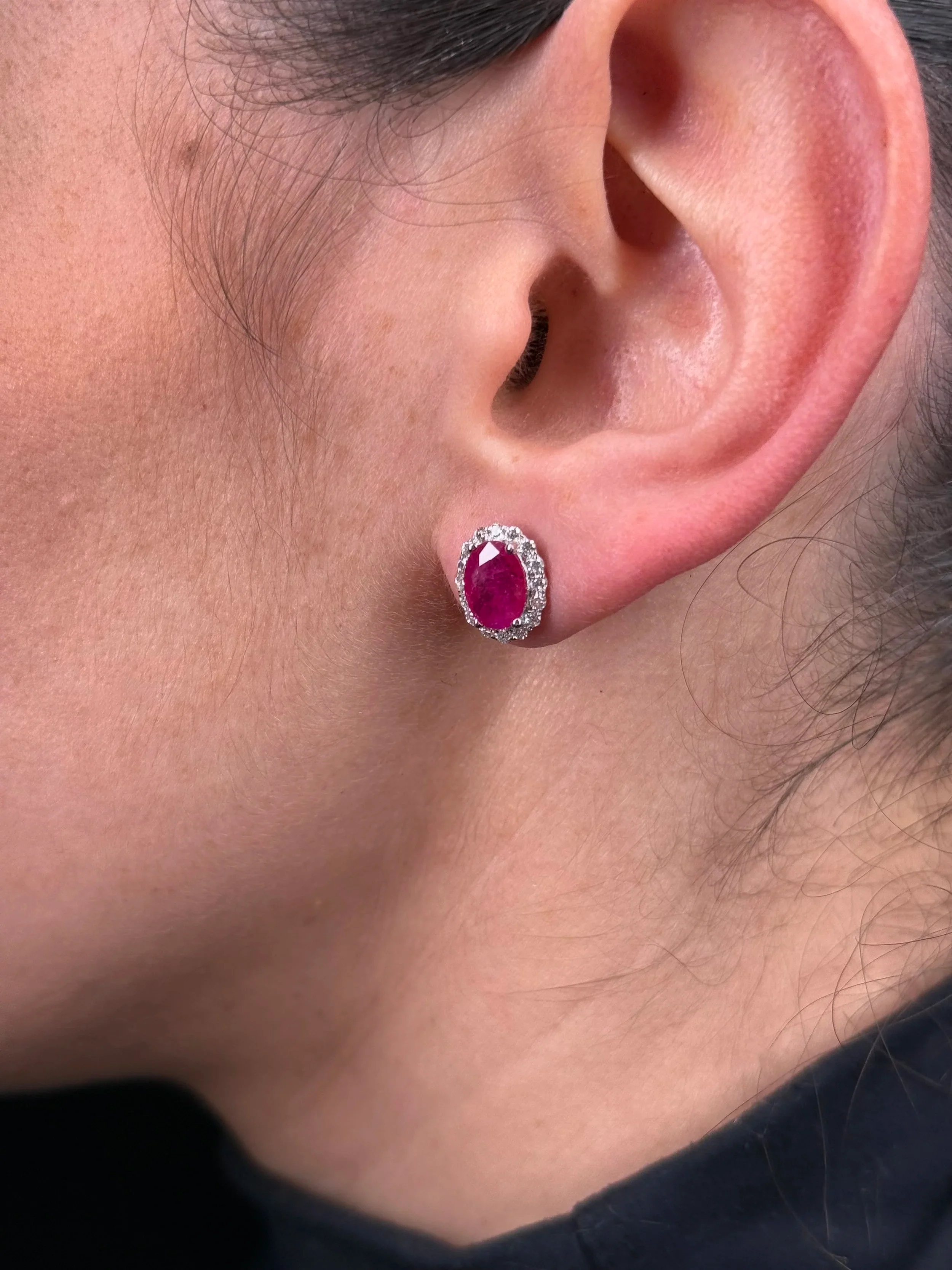 Ladies Oval Ruby Diamond Earrings - Image 3