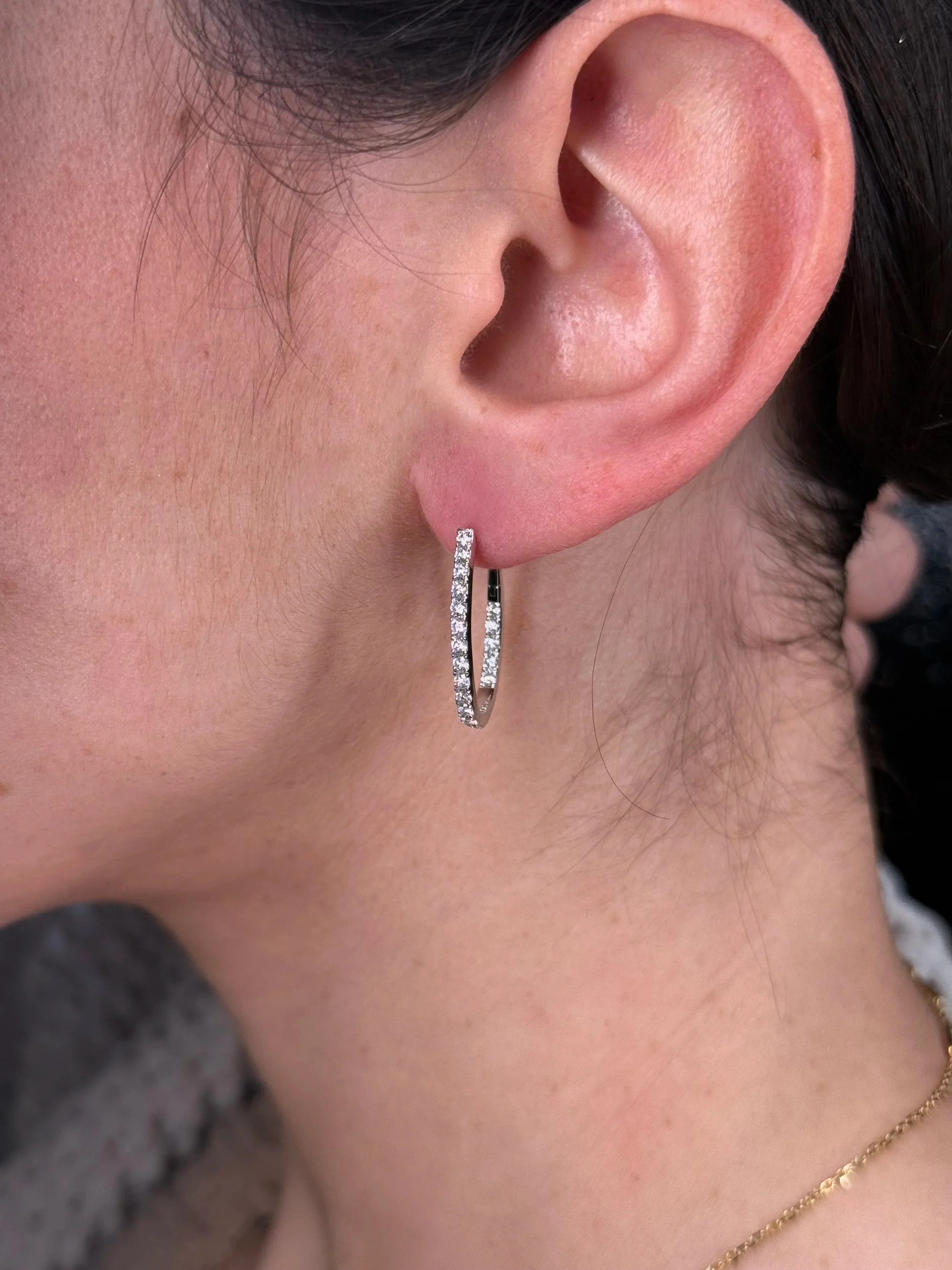 Ladies Oval Shape Twist Diamond Hoops - Image 2