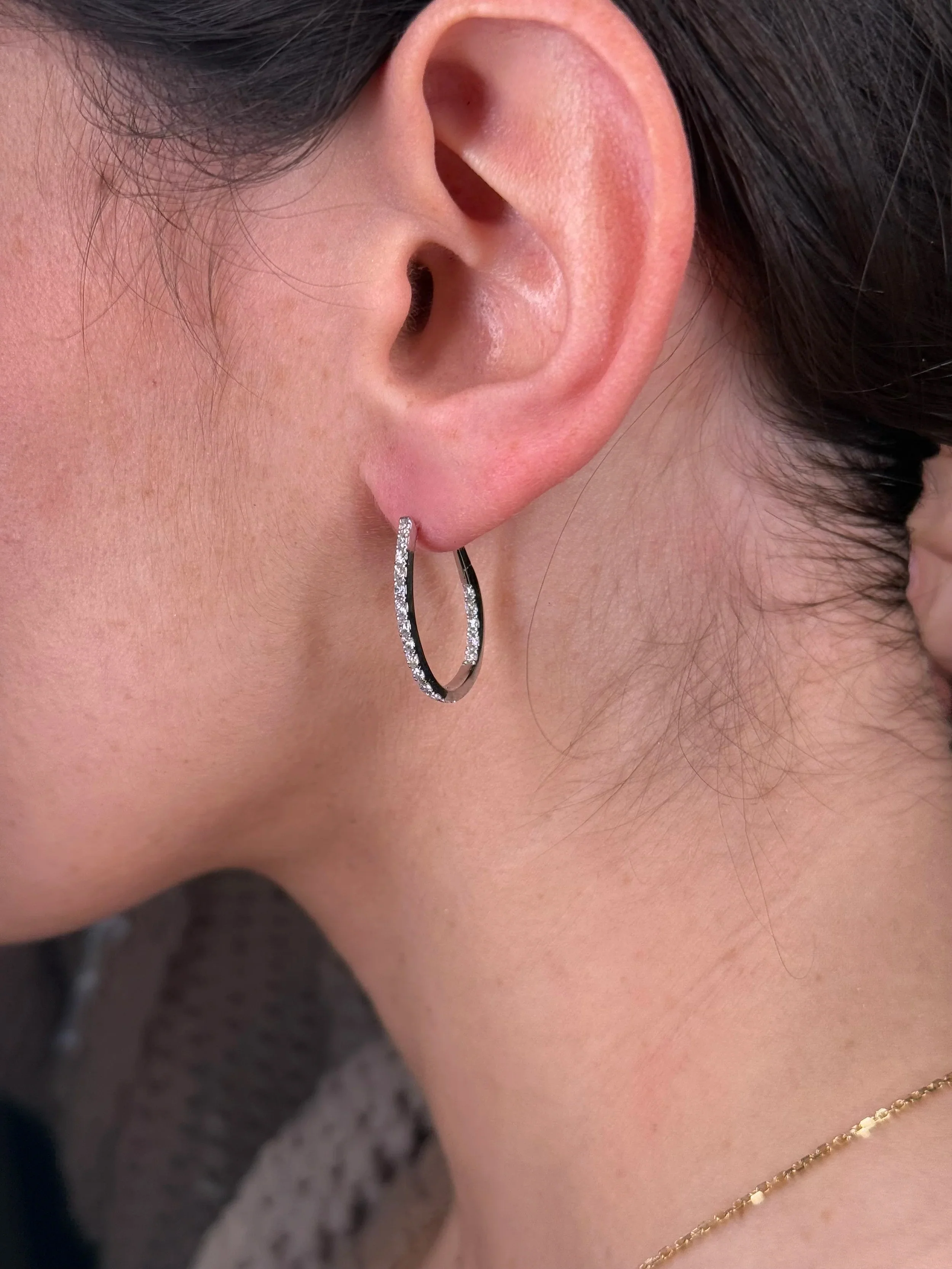 Ladies Oval Shape Twist Diamond Hoops - Image 3