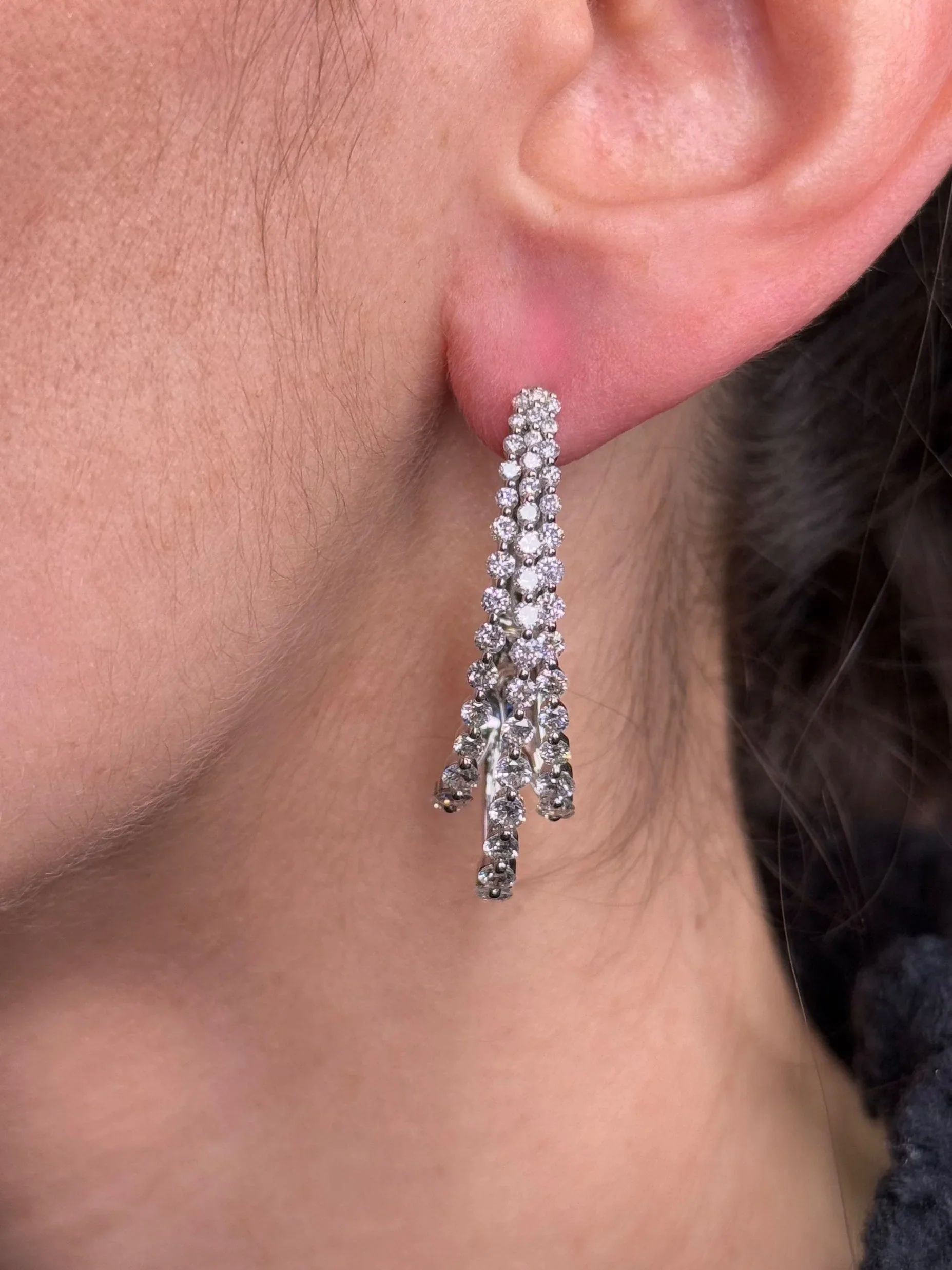 Ladies Oval Three Row Diamond Earrings