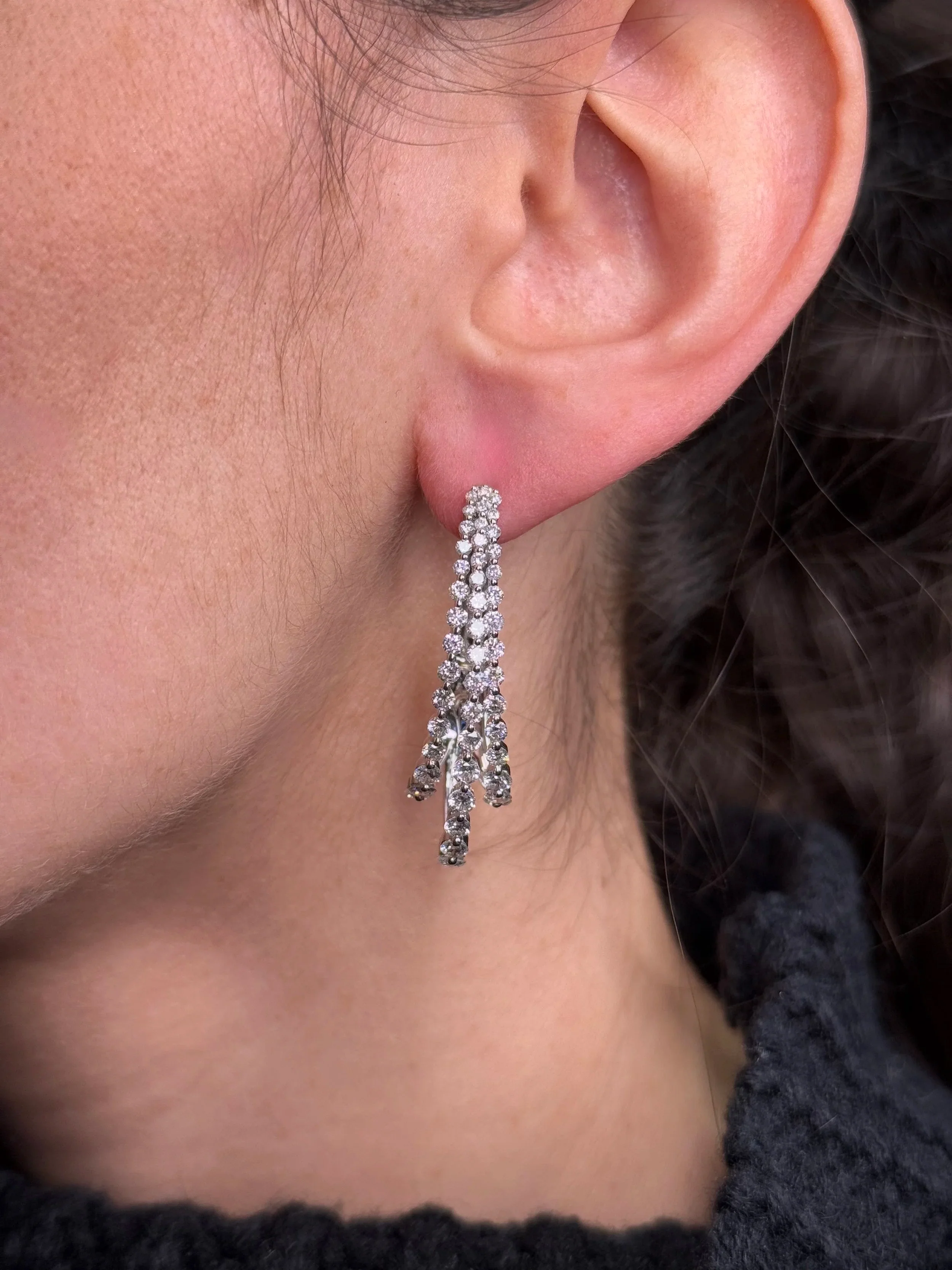 Ladies Oval Three Row Diamond Earrings - Image 2