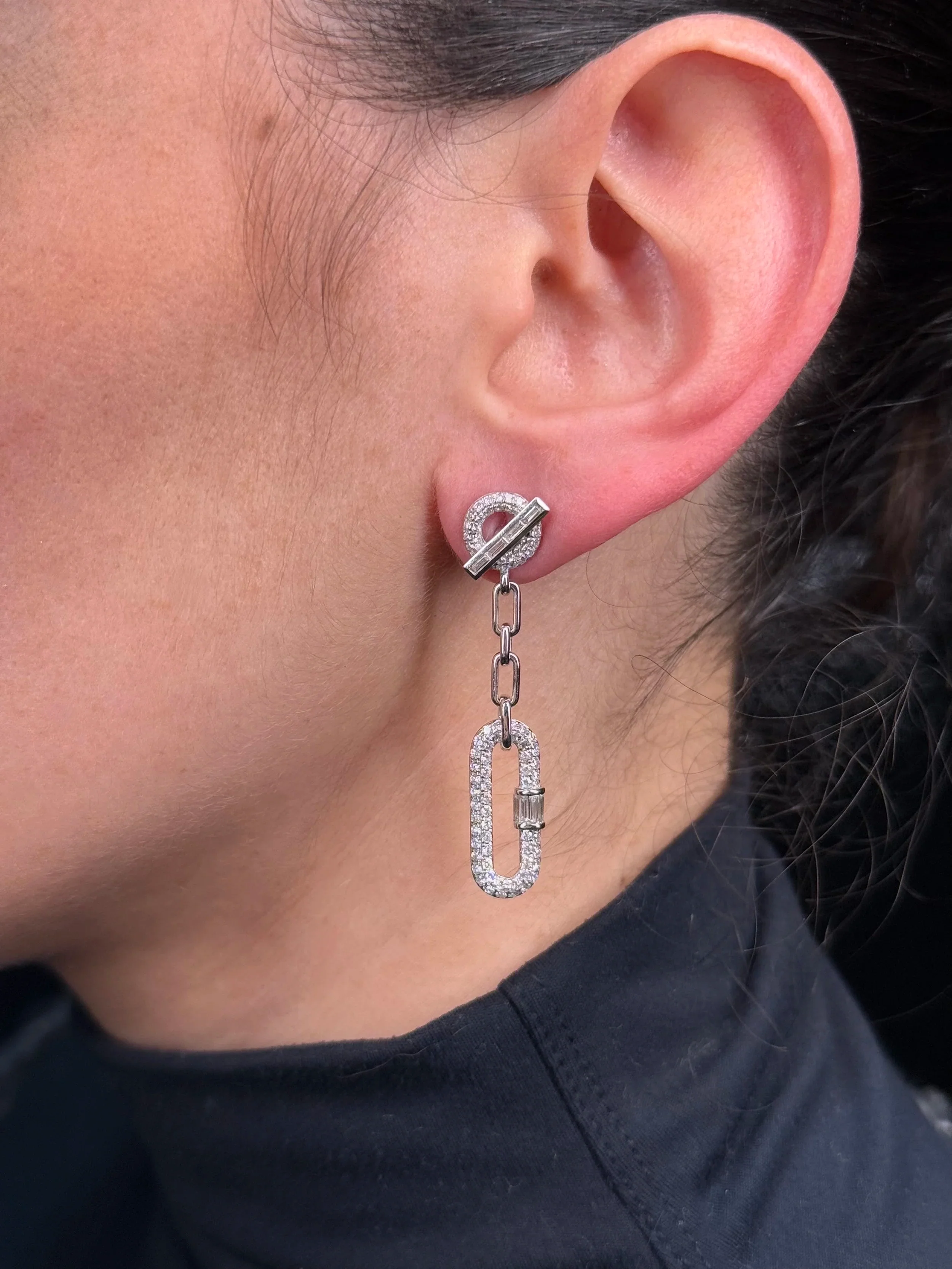 Ladies Paperclip Chain Pave Set Diamond Earrings - Image 2