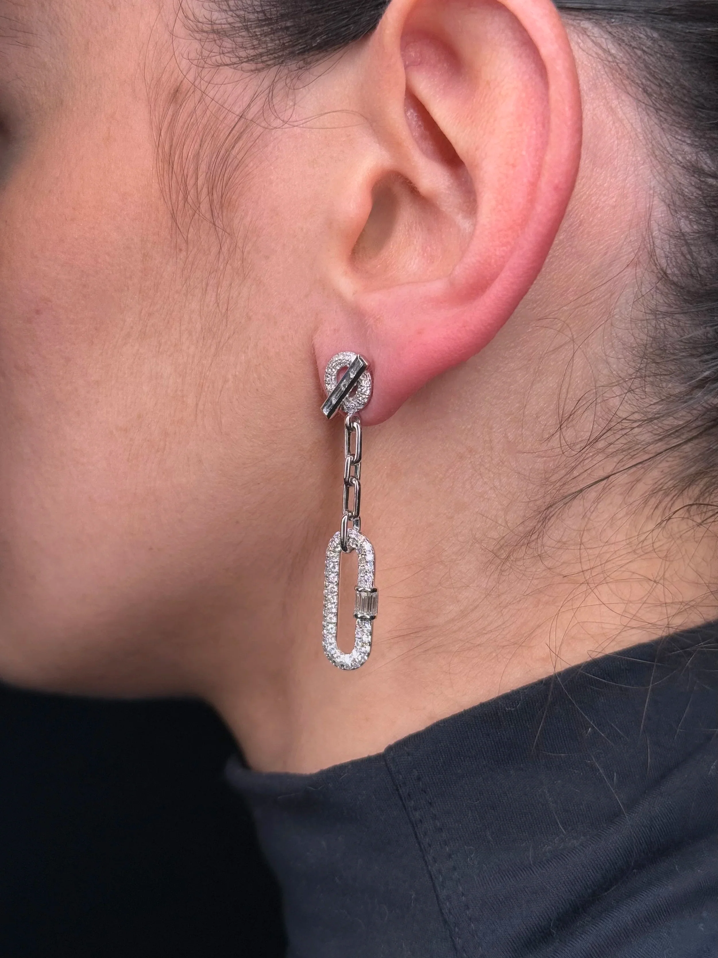 Ladies Paperclip Chain Pave Set Diamond Earrings - Image 3