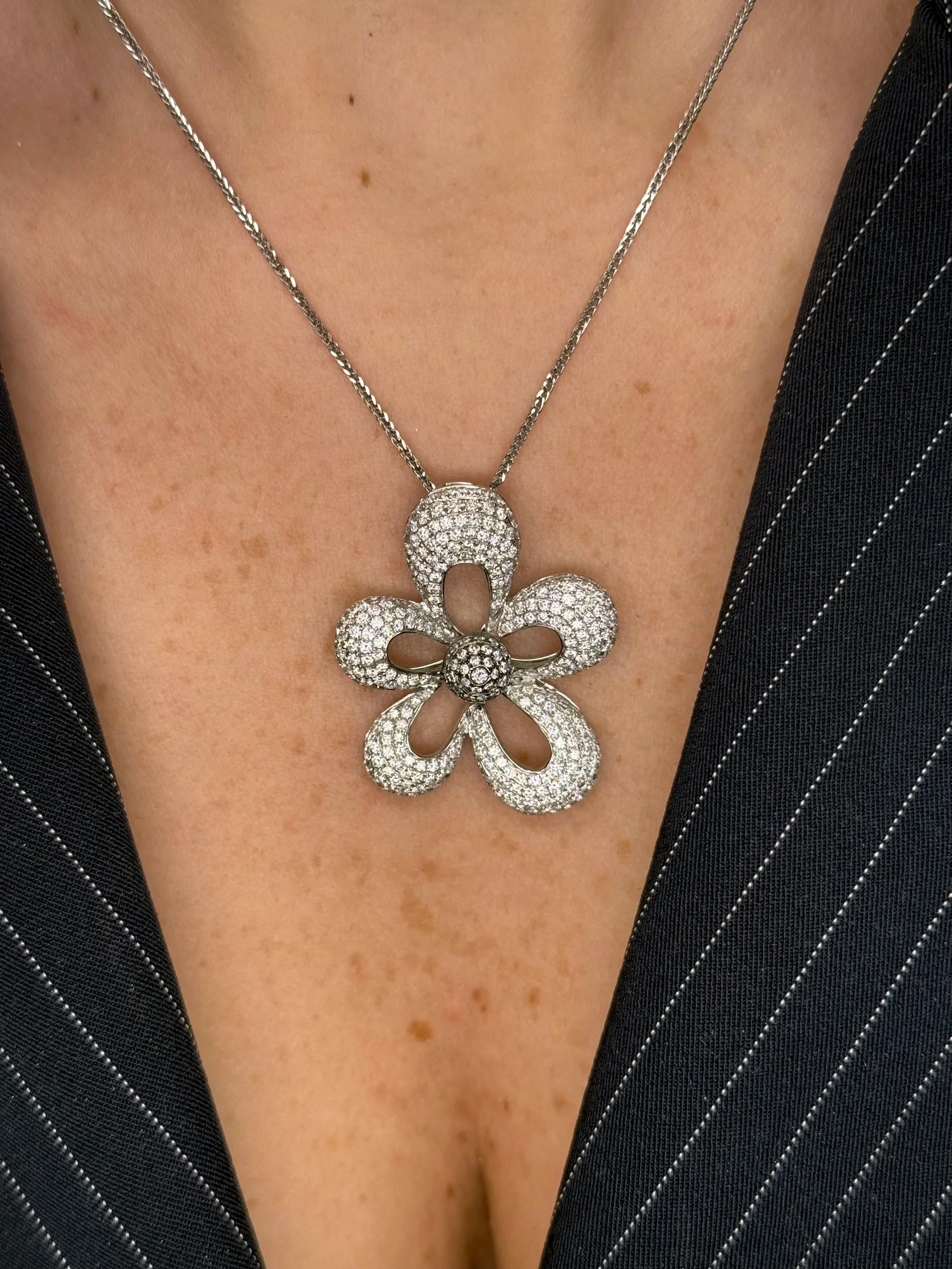 Ladies Pave Set Flower Pendant - Image 2