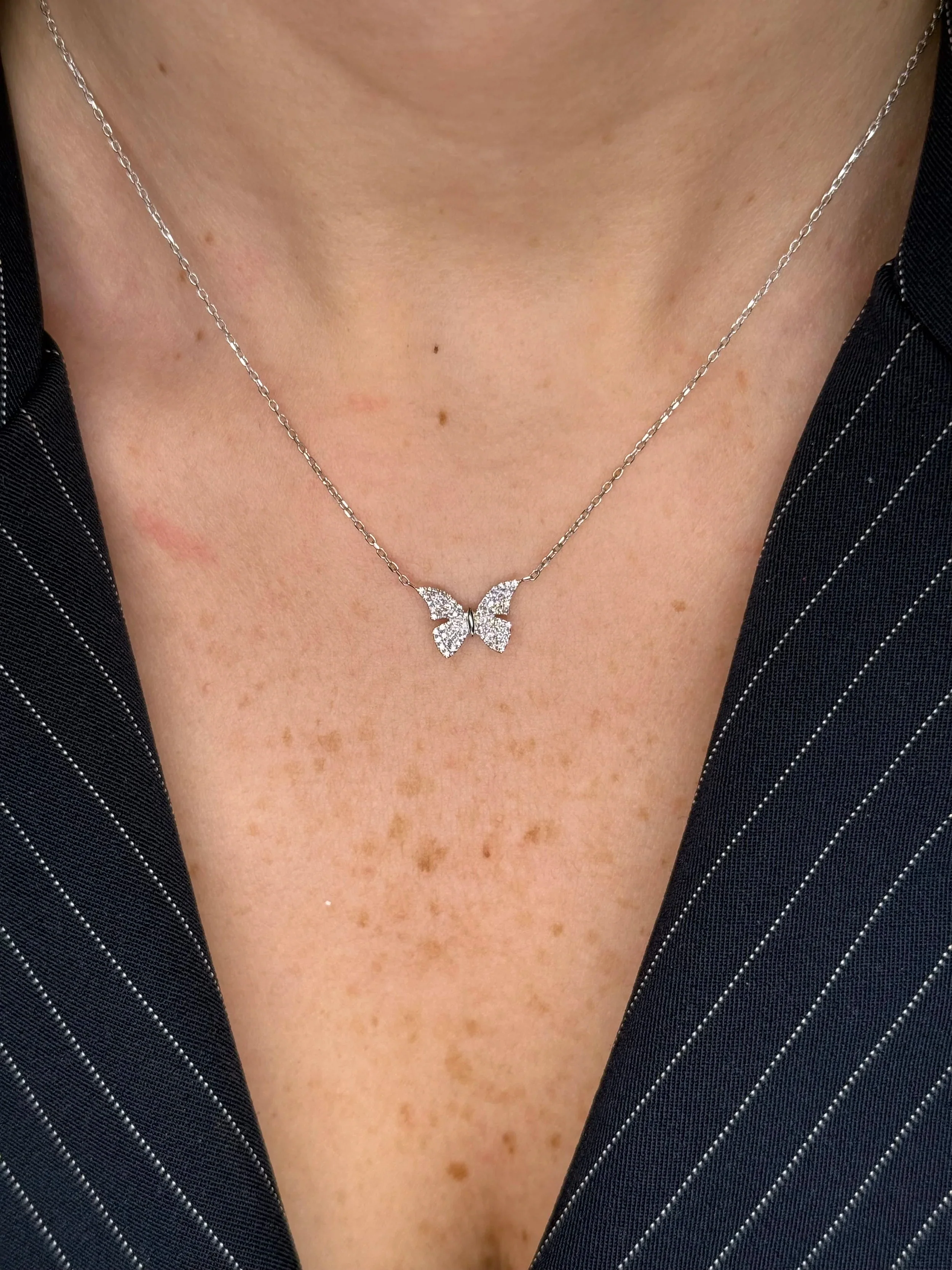 Ladies Pave Set Mini Diamond Butterfly Pendant - Image 2