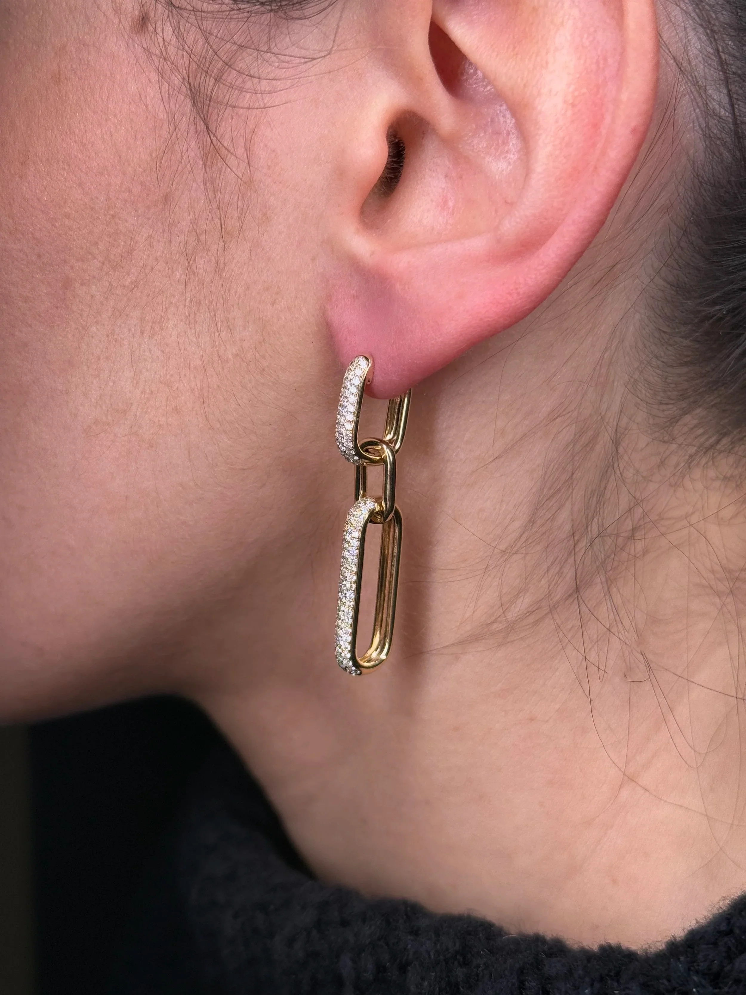 Ladies Pave Set Paperclip Earrings - Image 3