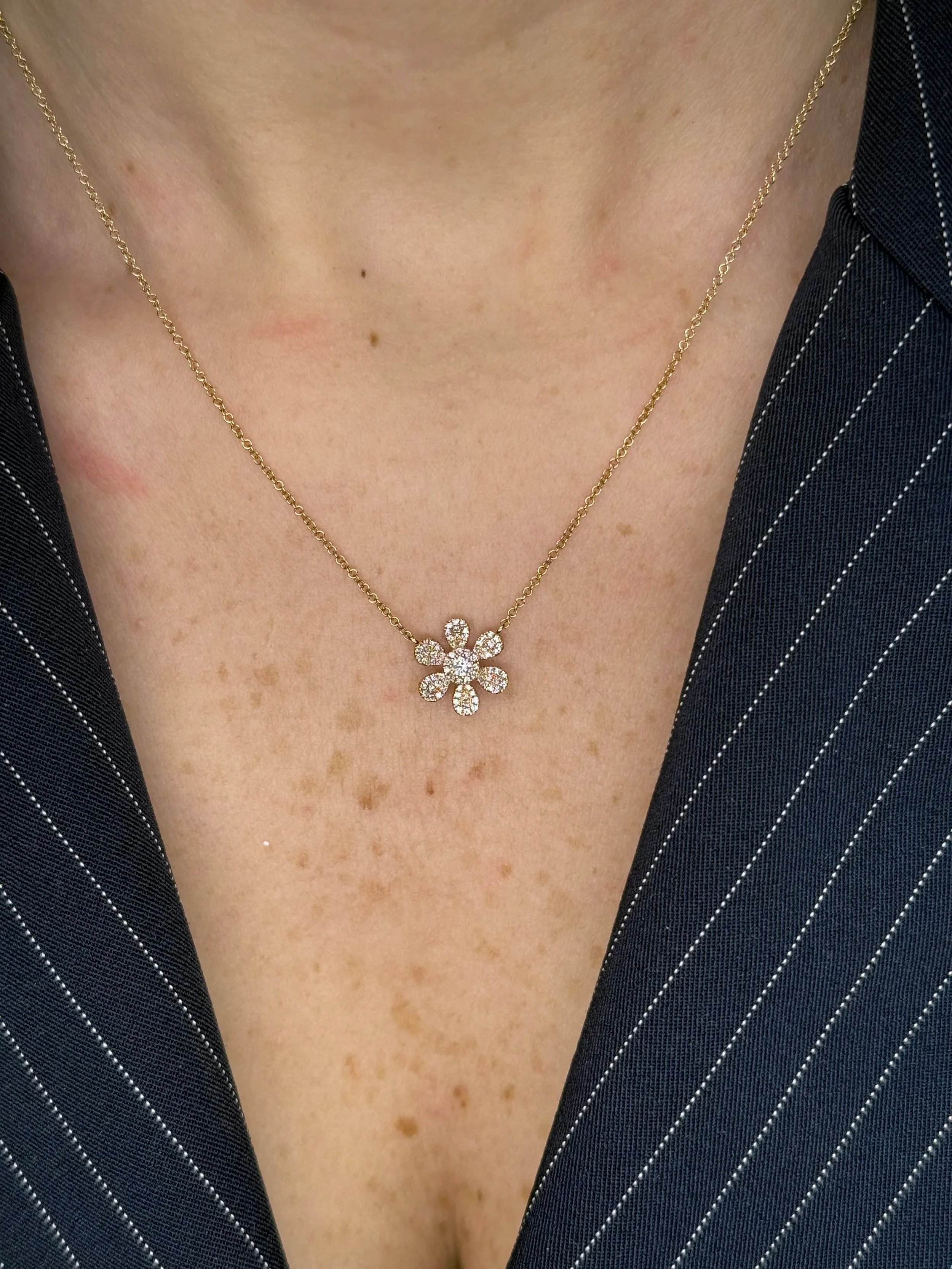 Ladies Pave Set Rose Gold Flower Necklace - Image 2