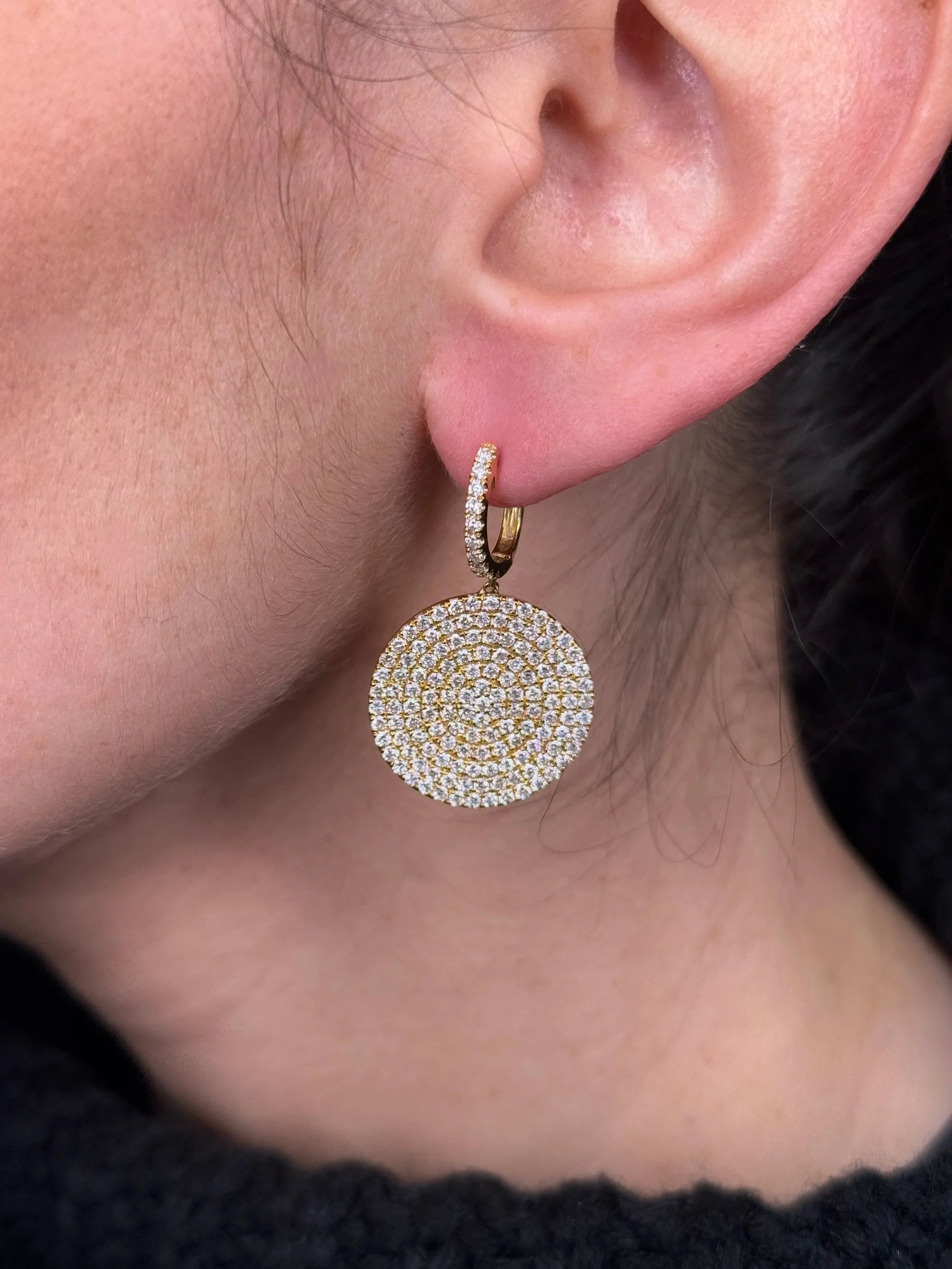 Ladies Pave Set Round Shaped Earrings - Image 2