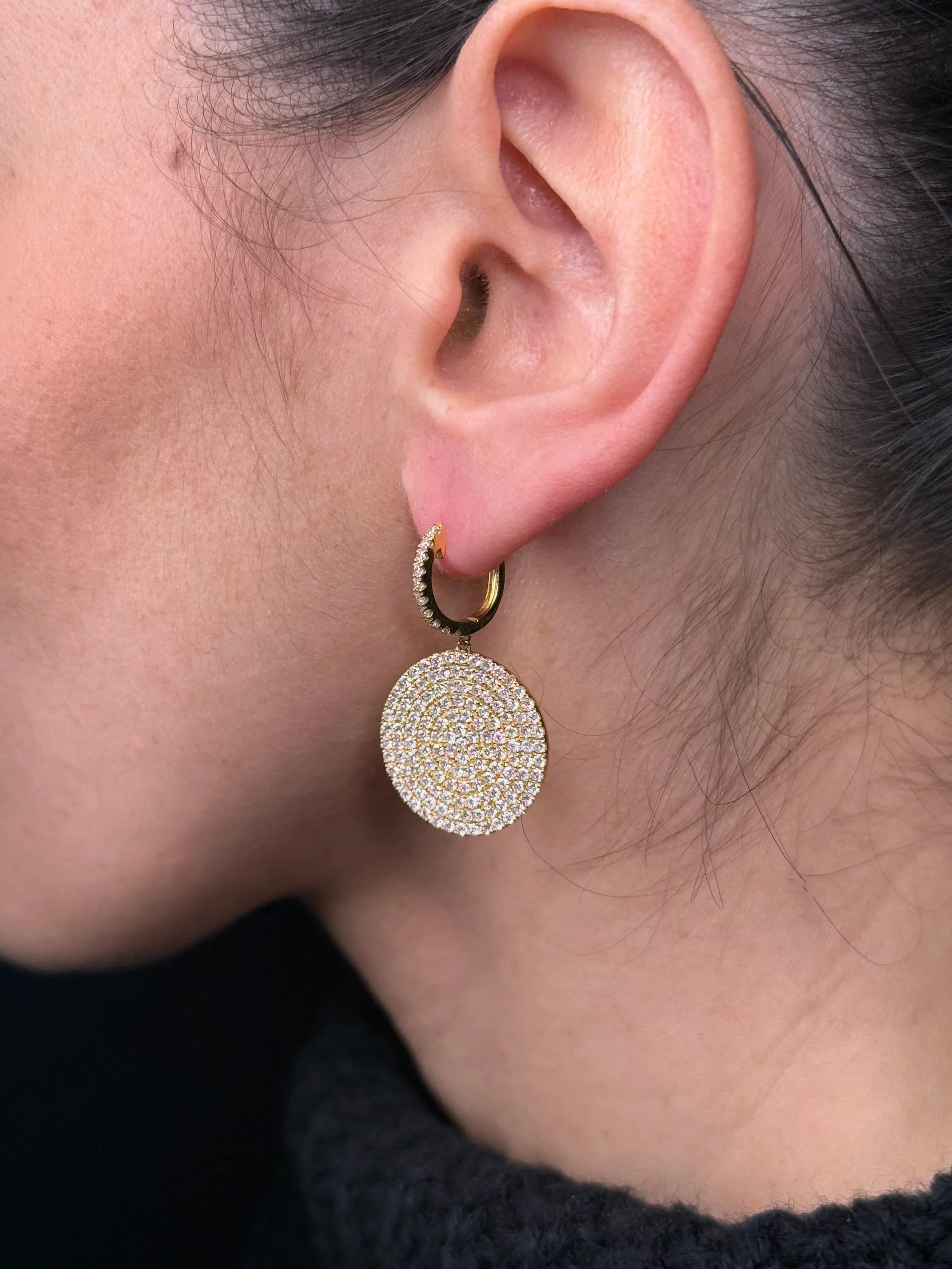 Ladies Pave Set Round Shaped Earrings - Image 3