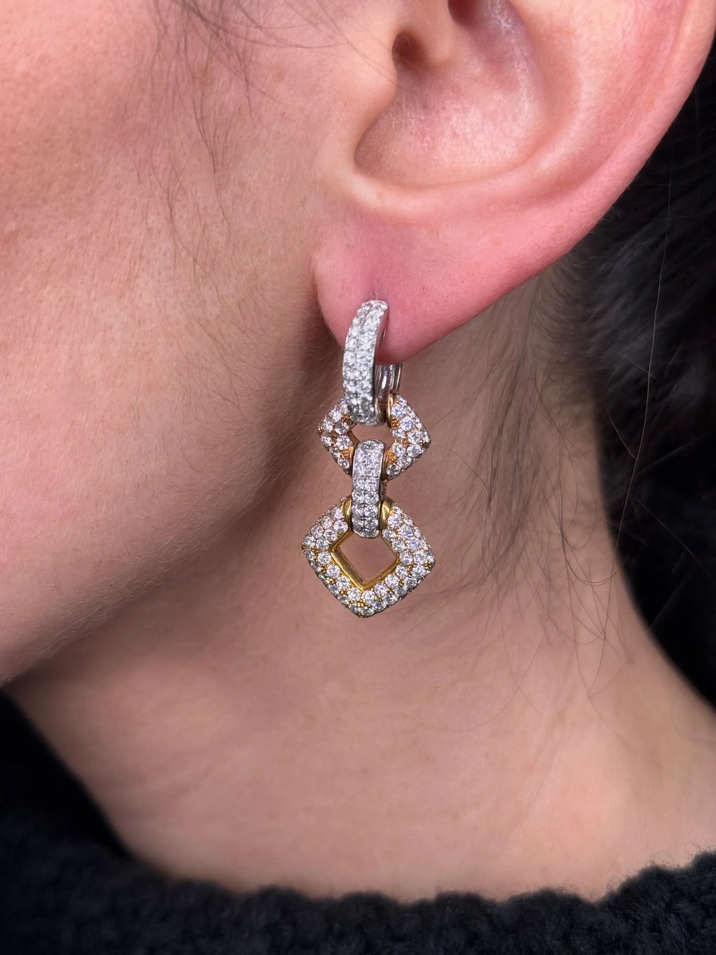 Ladies Pave Set Square Shaped Dangling Earrings - Image 2