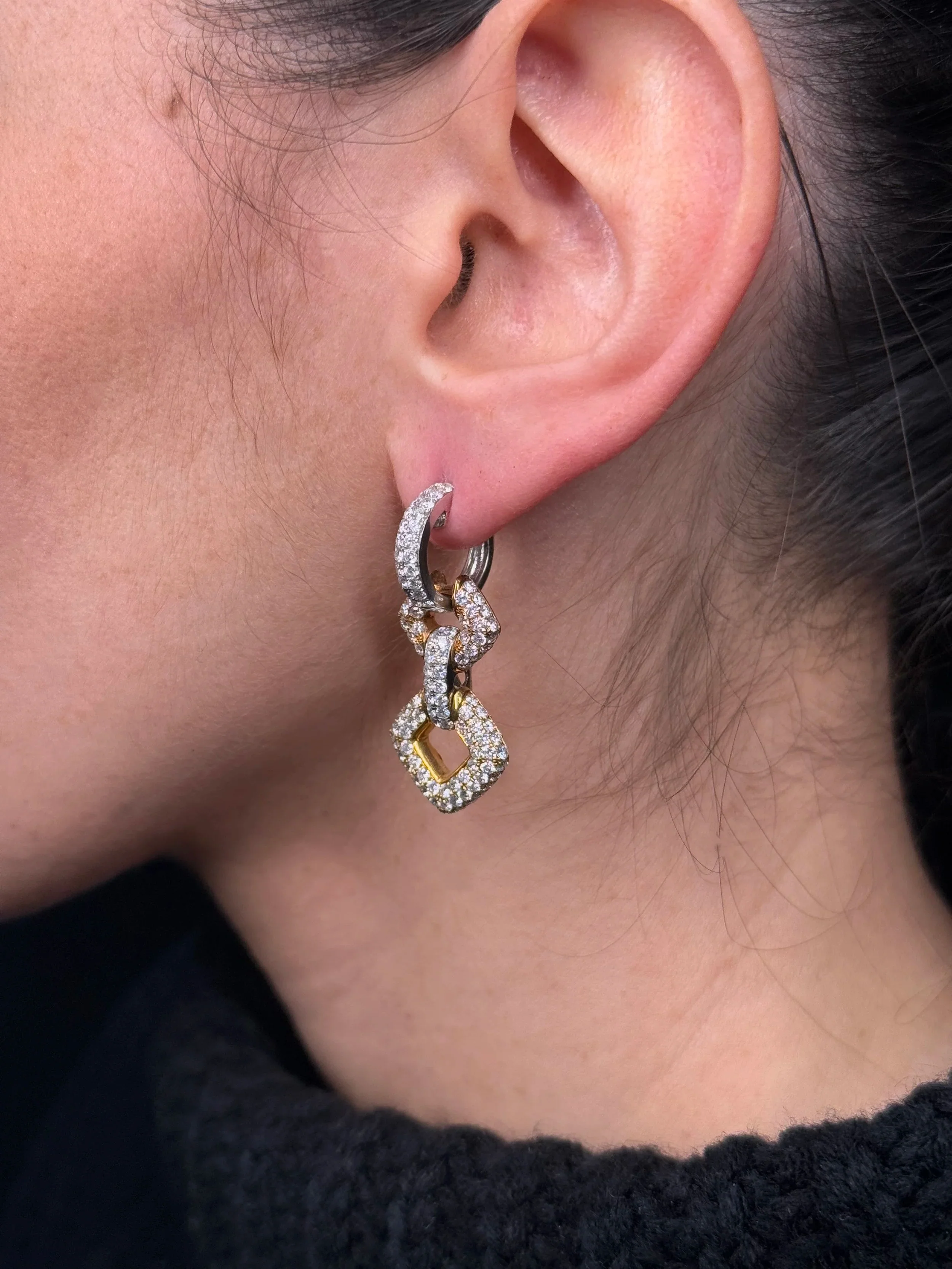 Ladies Pave Set Square Shaped Dangling Earrings - Image 3