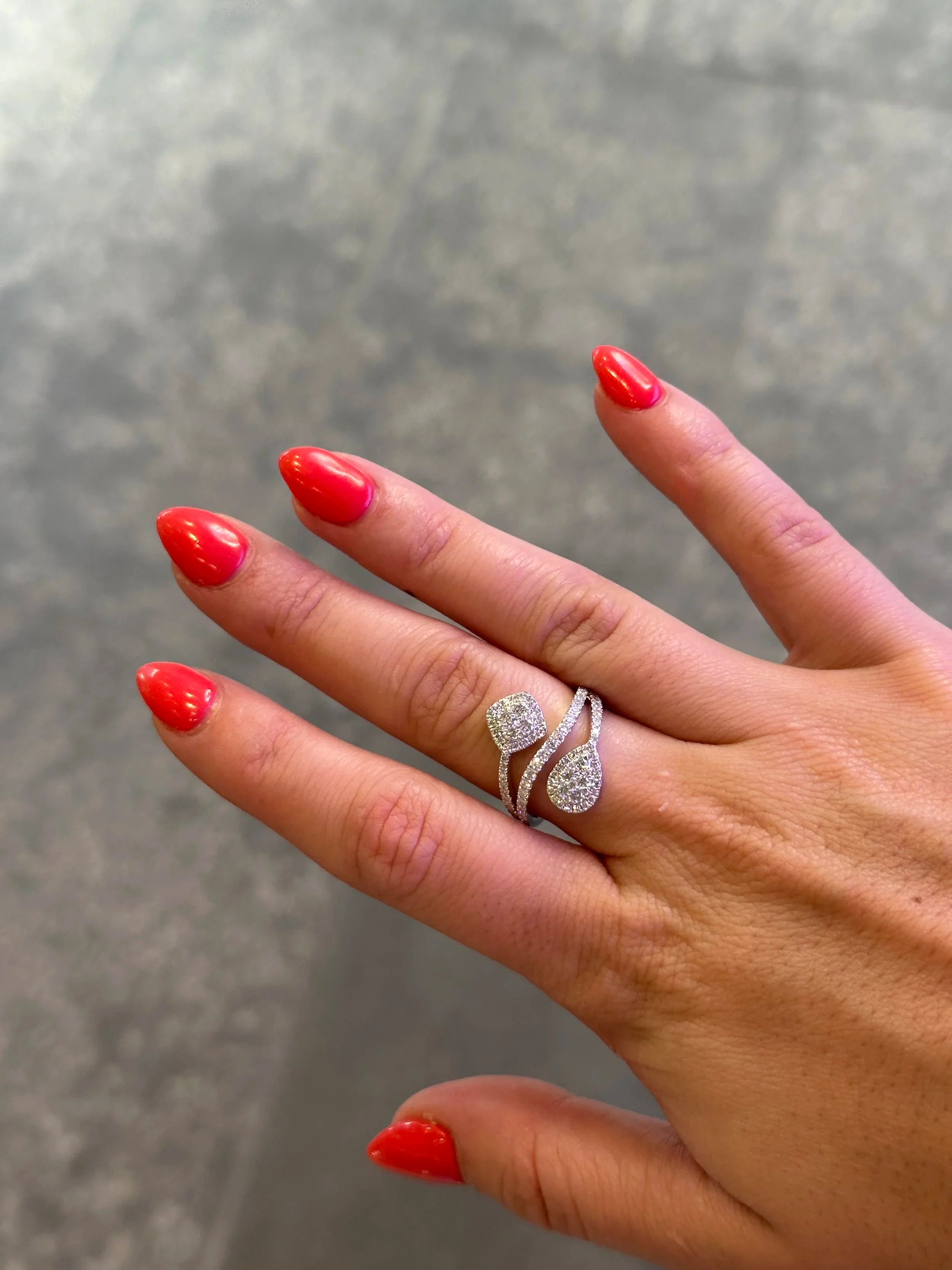 Ladies Pear and Cushion Shaped Cluster Diamond Ring - Image 2