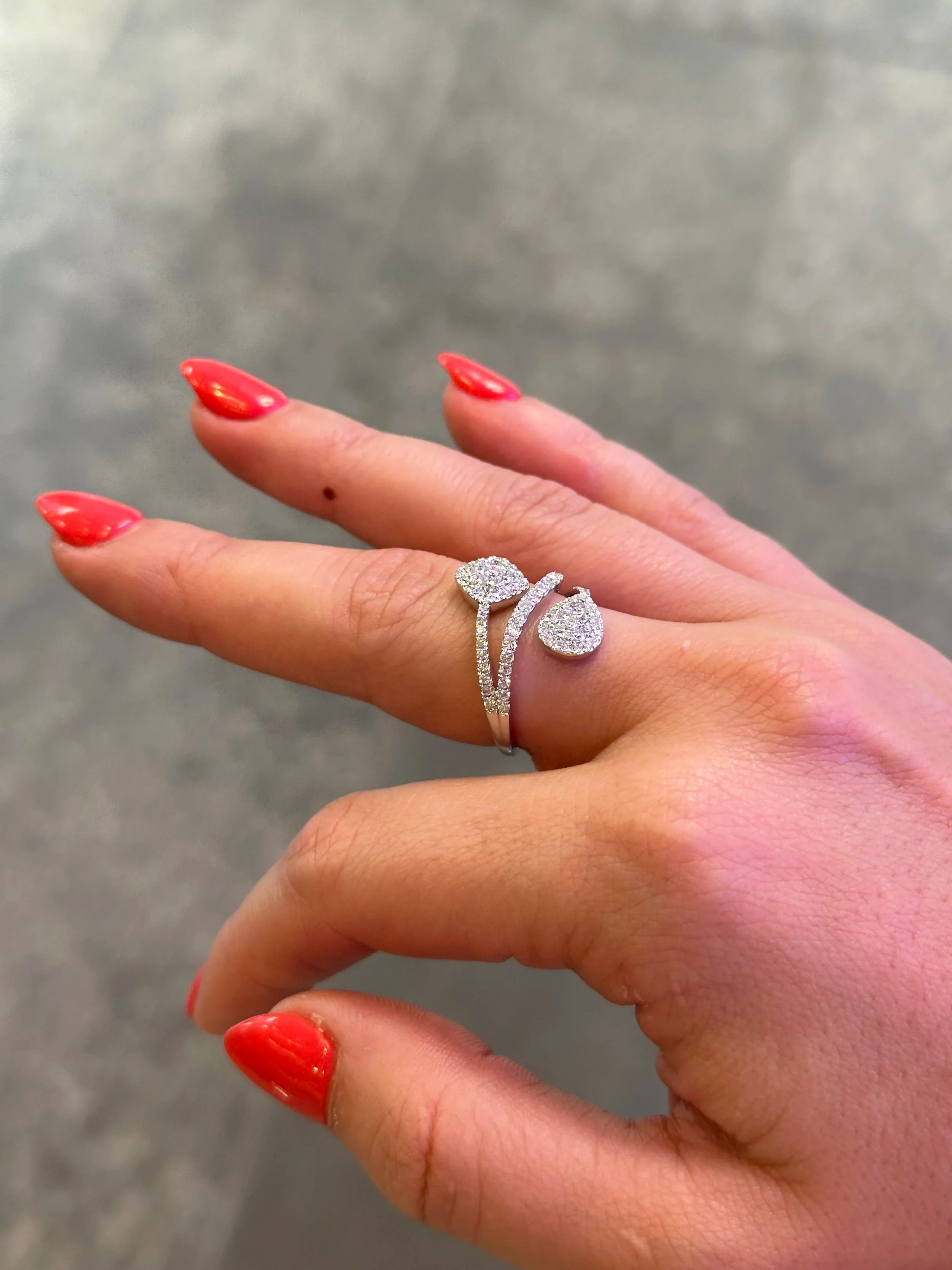 Ladies Pear and Cushion Shaped Cluster Diamond Ring - Image 3
