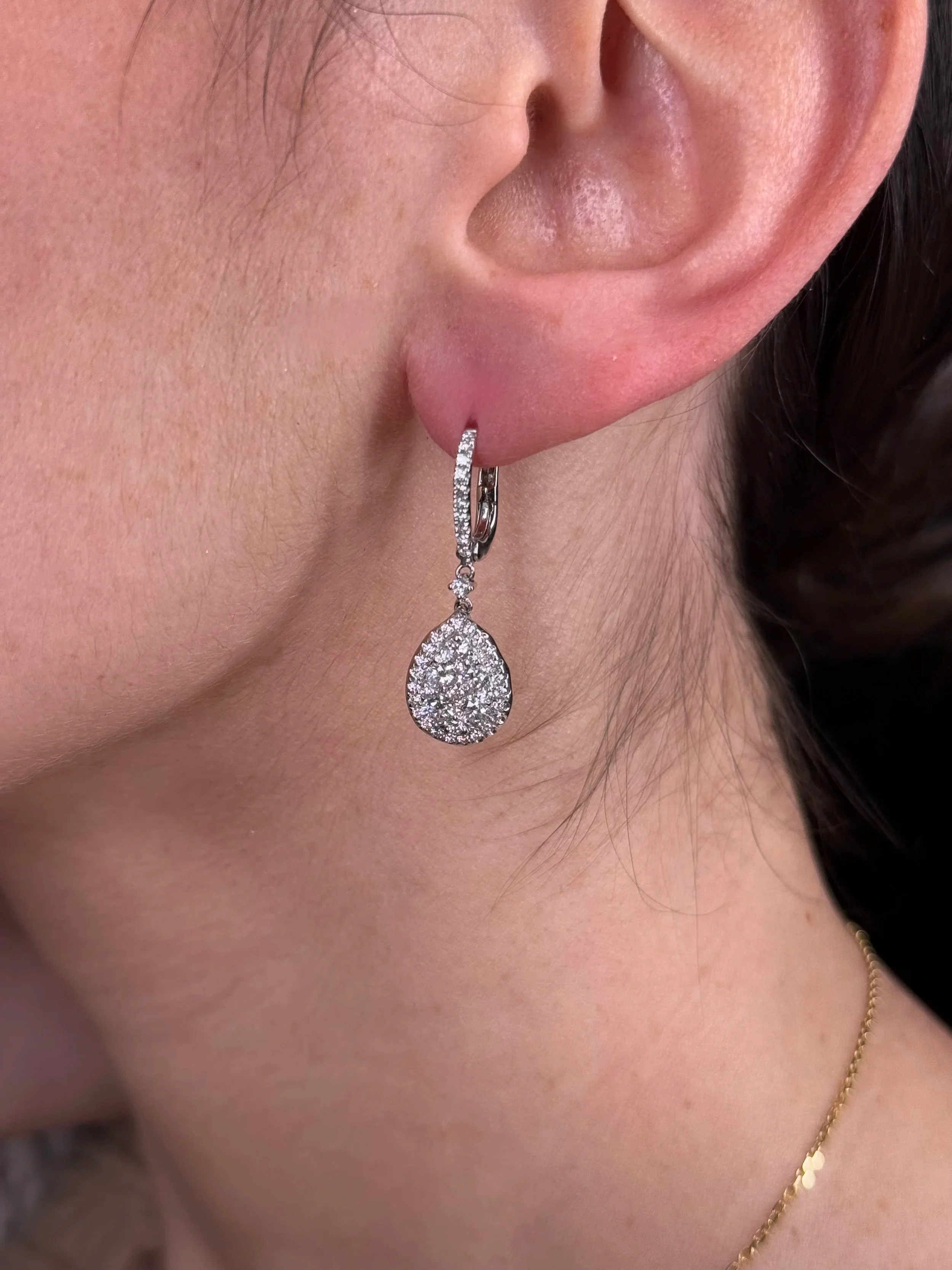 Ladies Pear Cluster Dangle Diamond Earrings - Image 2