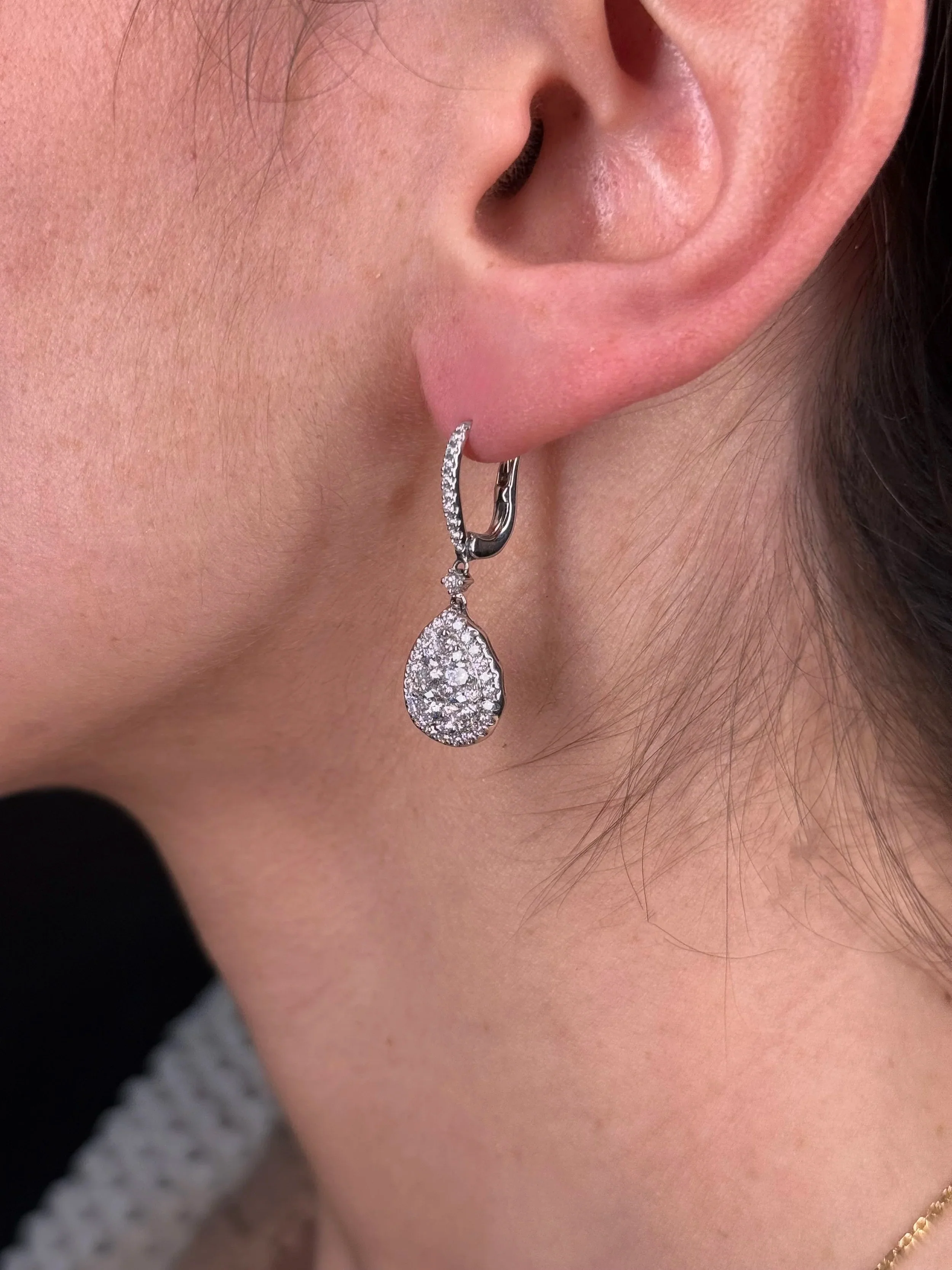 Ladies Pear Cluster Dangle Diamond Earrings - Image 3