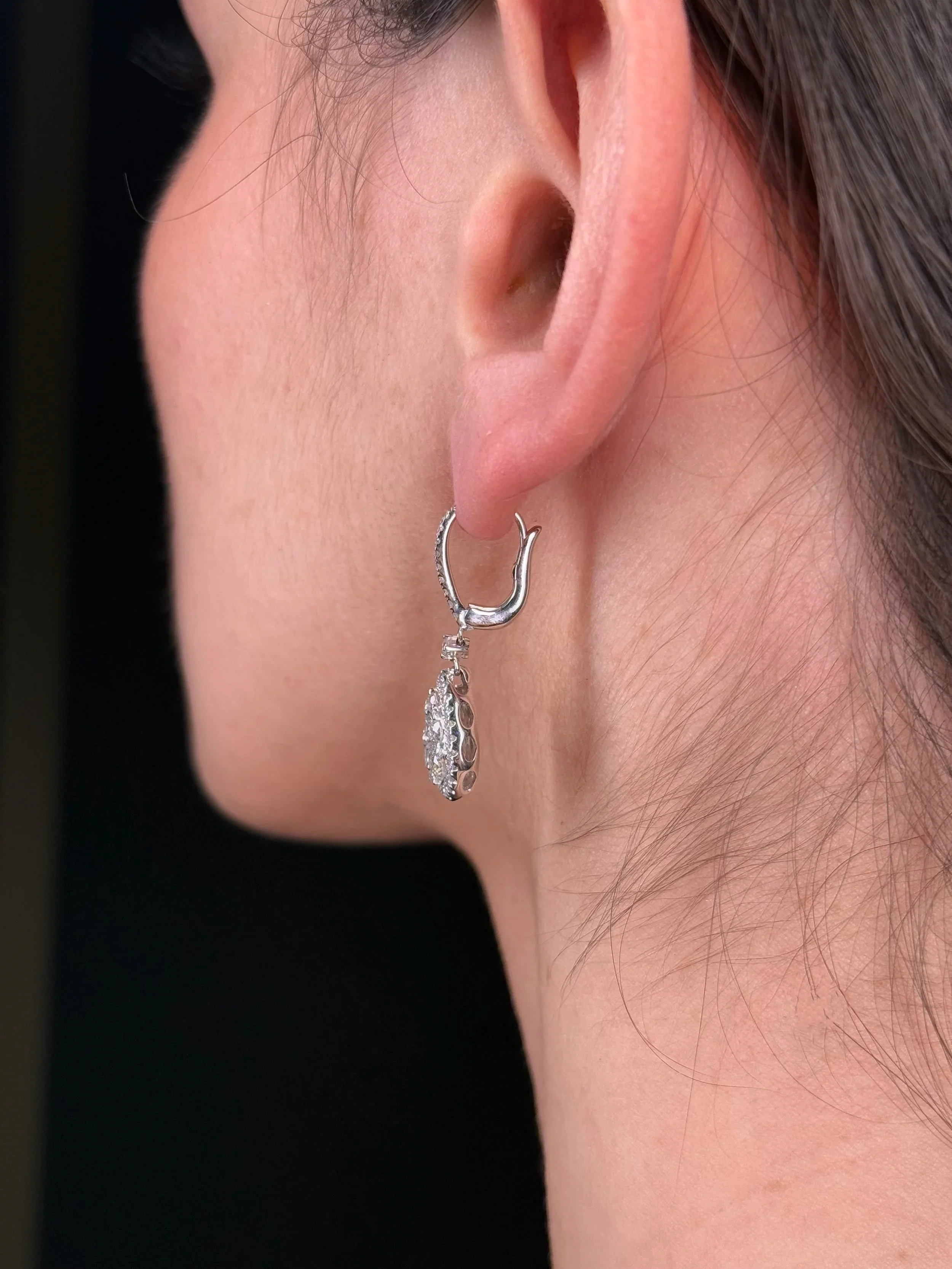 Ladies Pear Cluster Dangle Diamond Earrings - Image 4