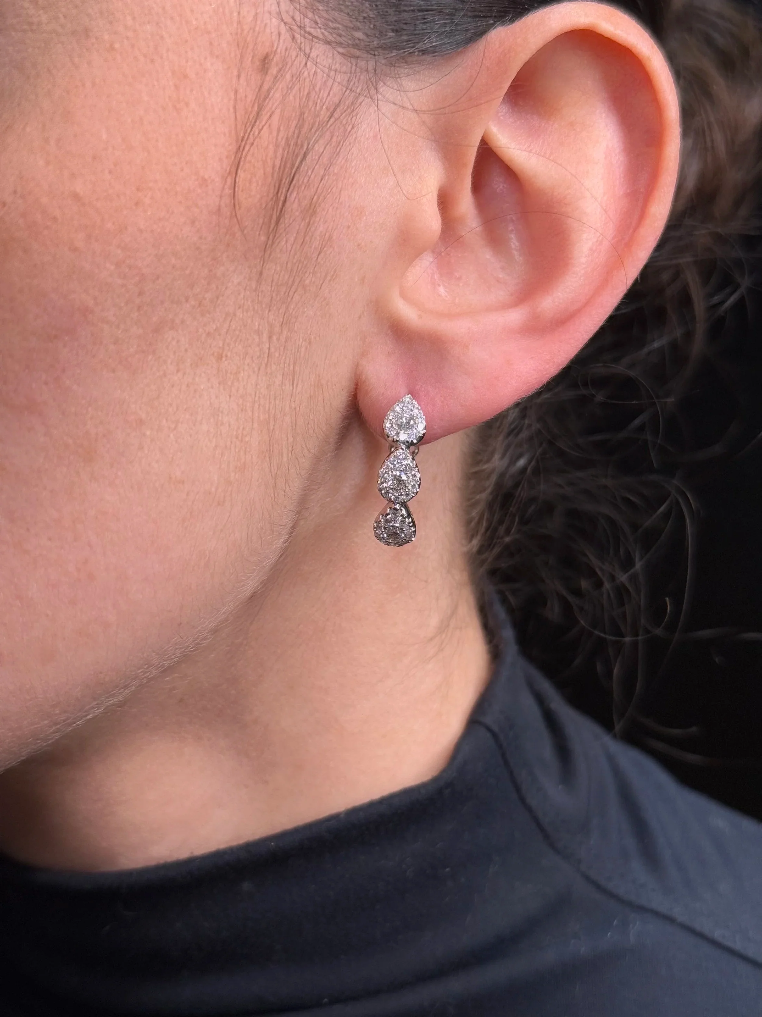 Ladies Pear Cluster Diamond Hoops - Image 2