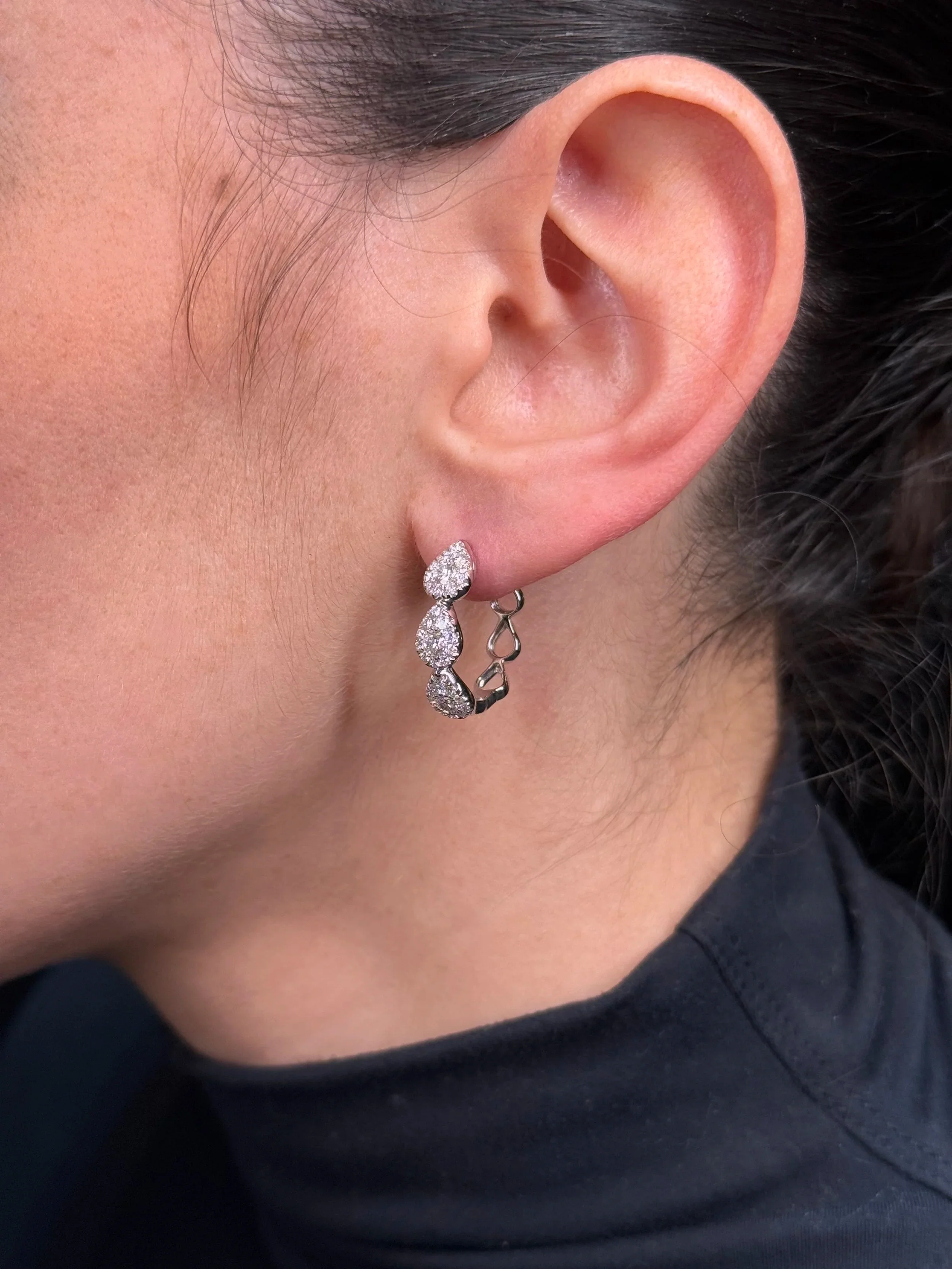 Ladies Pear Cluster Diamond Hoops - Image 3