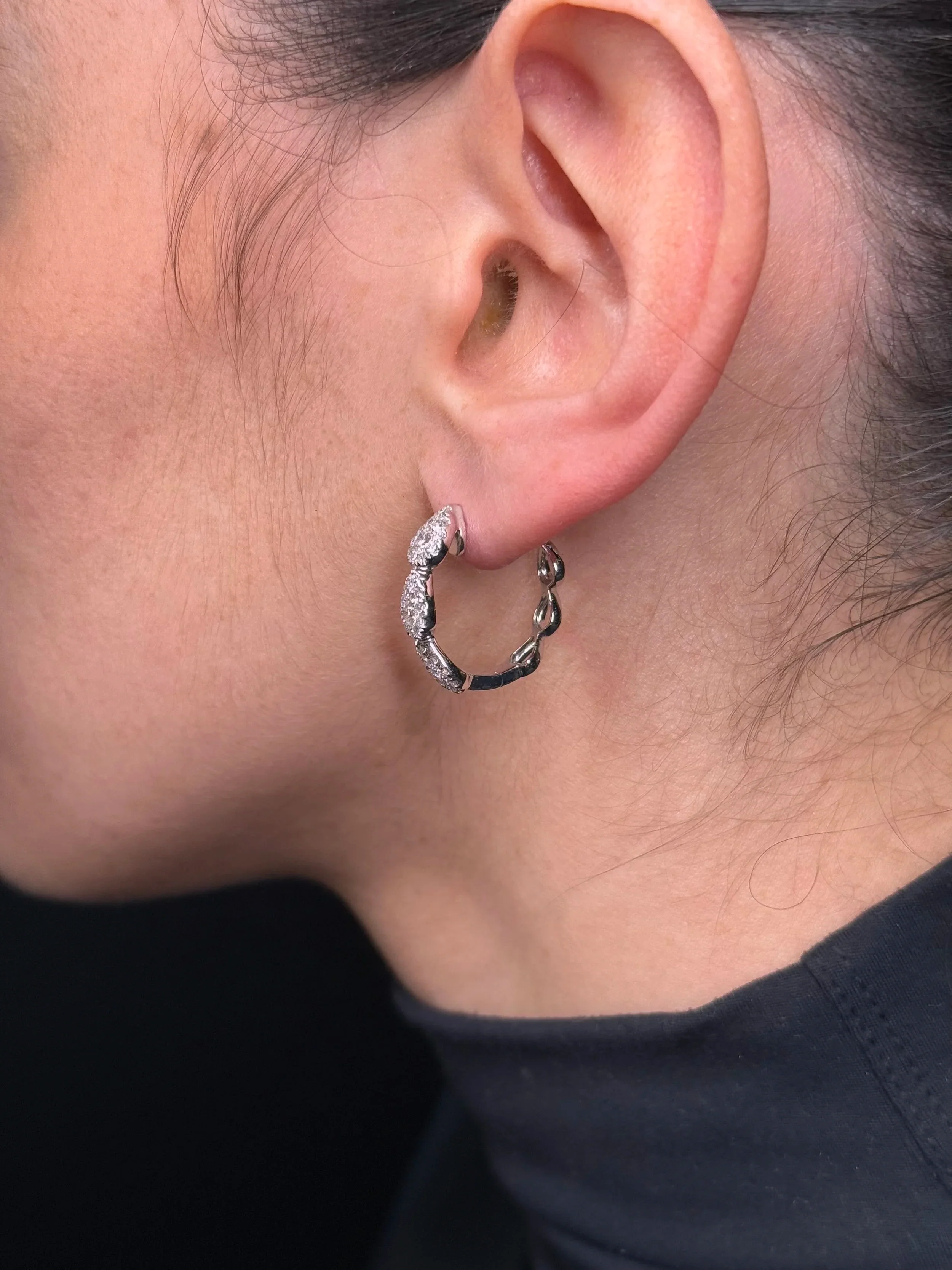 Ladies Pear Cluster Diamond Hoops - Image 4
