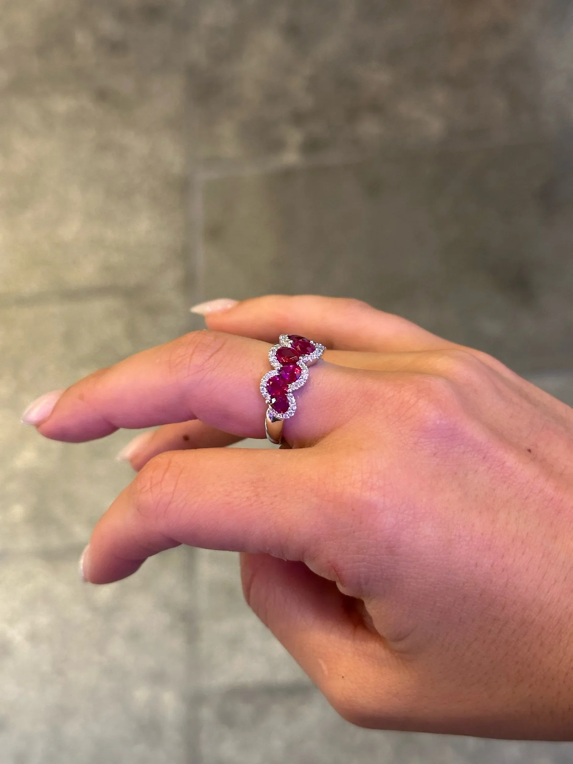 Ladies Pear Shaped Ruby and Round Diamond Ring - Image 3
